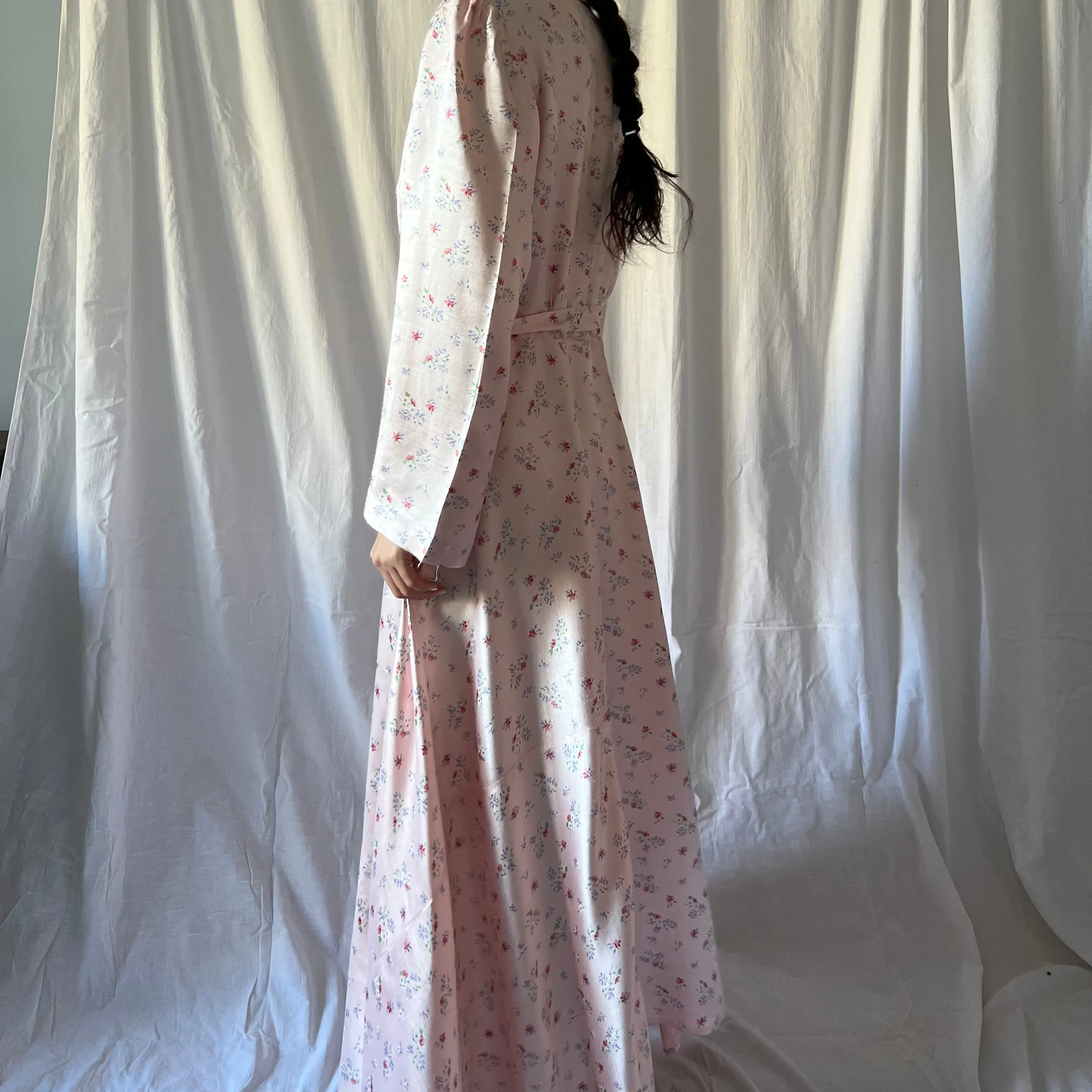 1930s floral gown robe soft pink silk satin