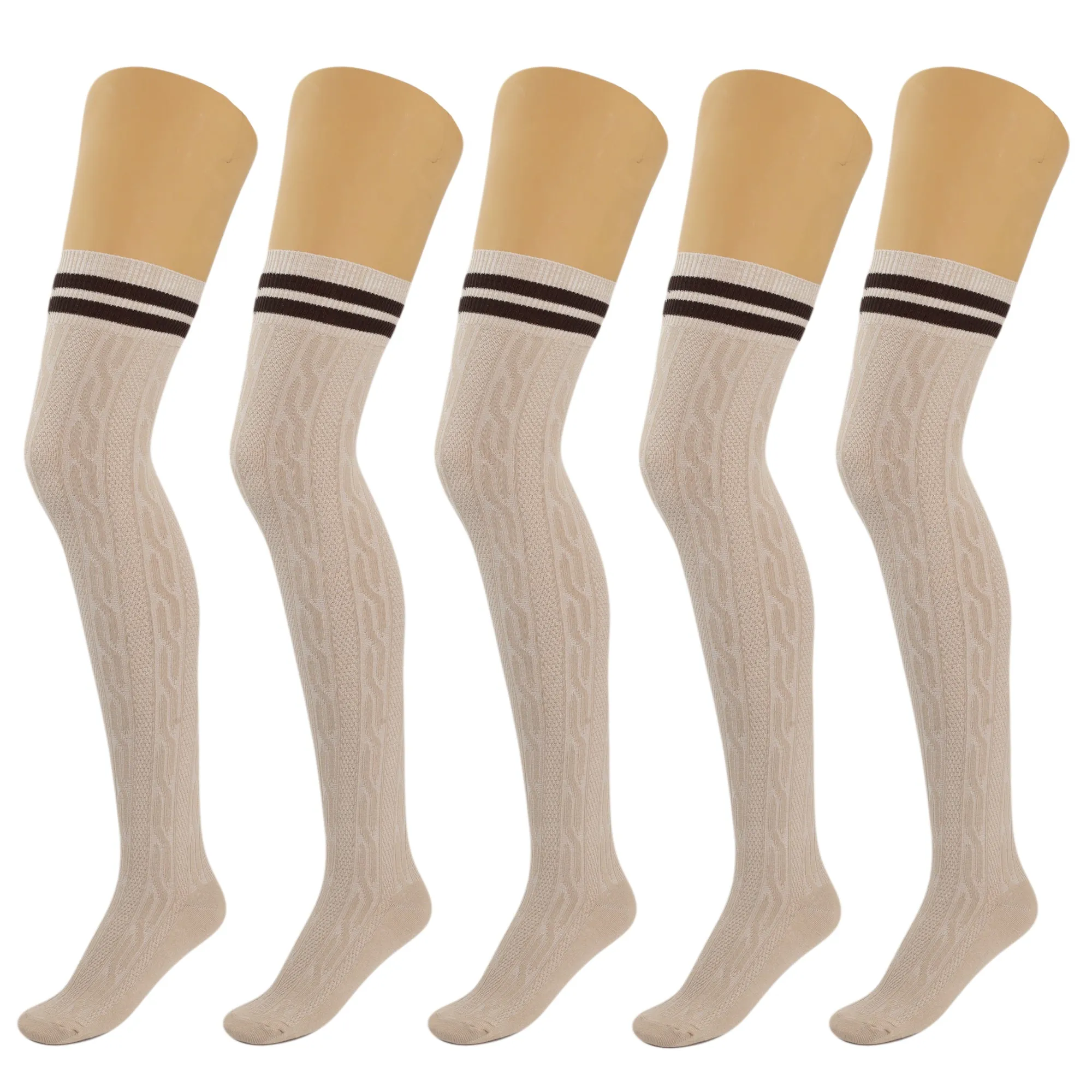 5 Pairs Over Knee Thigh High Cotton Socks for Women Warm Boot Leg Warmer