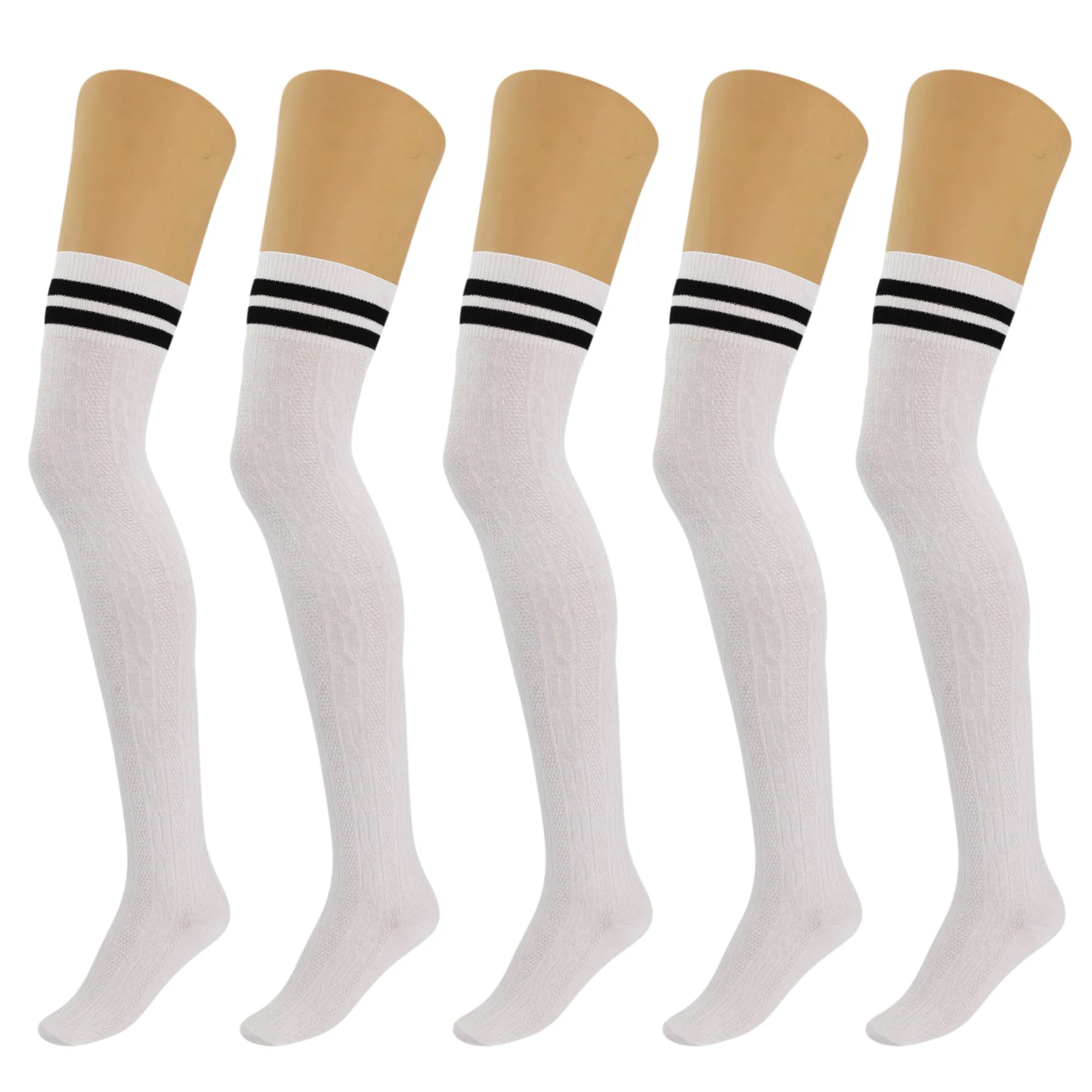 5 Pairs Over Knee Thigh High Cotton Socks for Women Warm Boot Leg Warmer