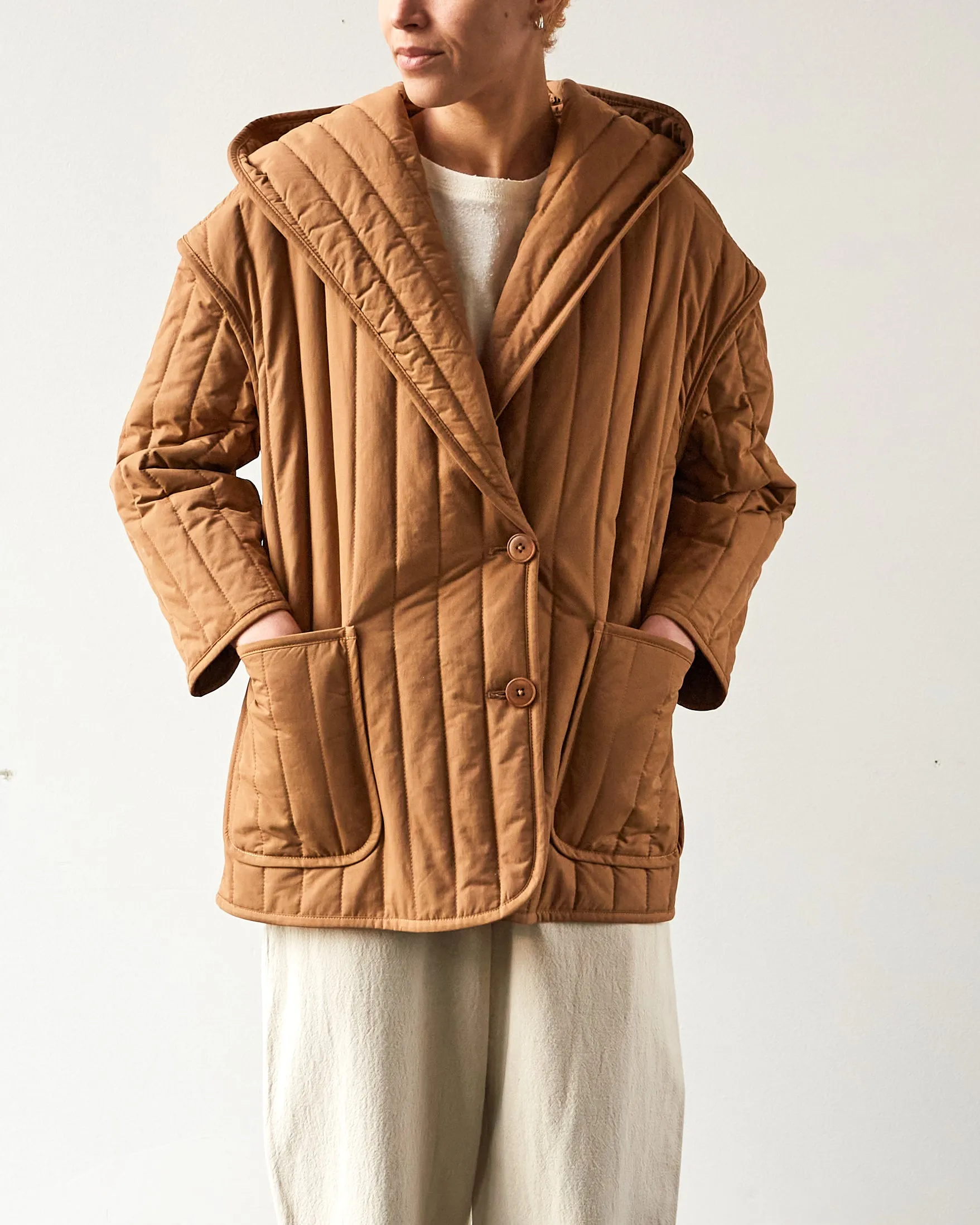 7115 Hooded Quilted Jacket, Caramel