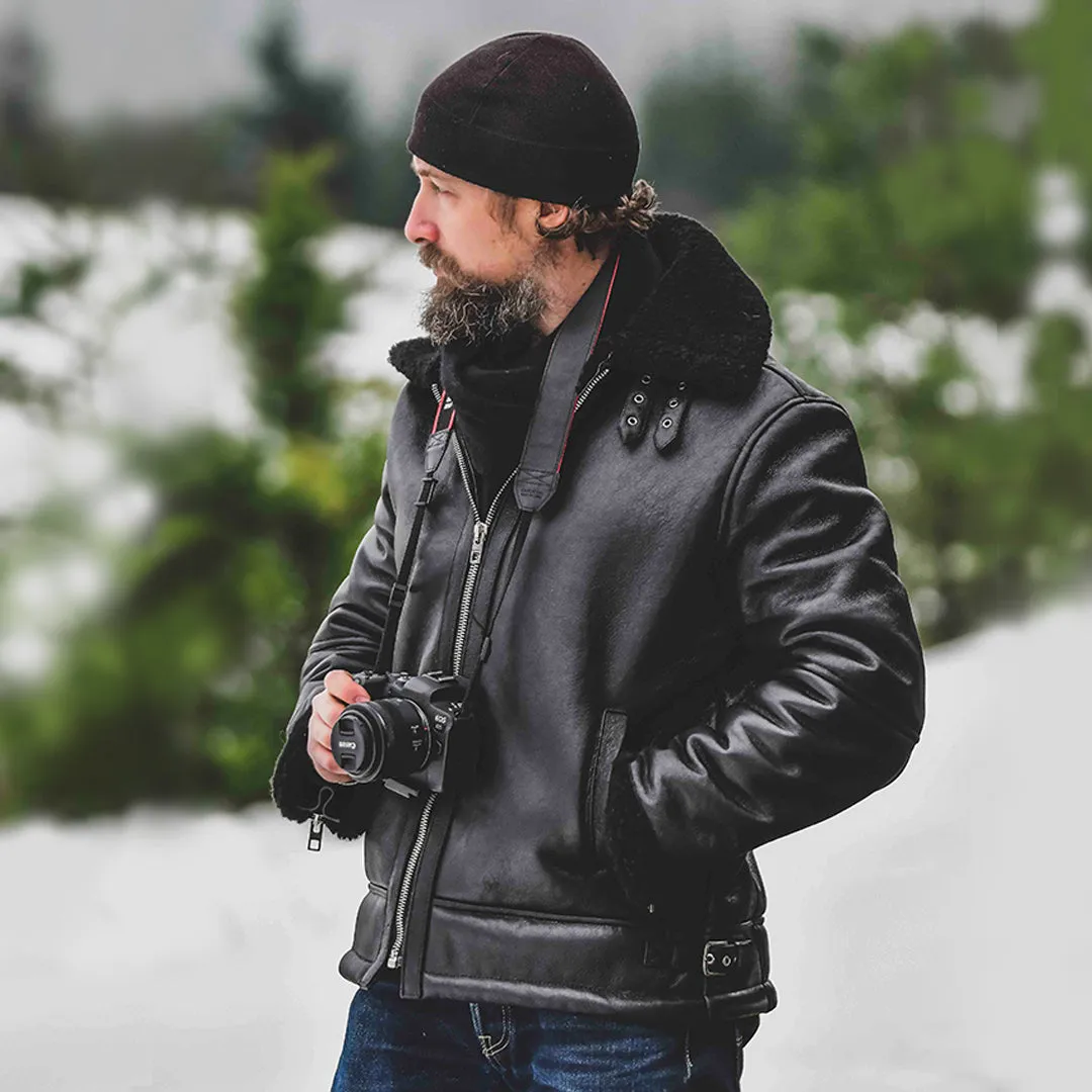 B3 SHEARLING FLIGHT LEATHER JACKET - OLD BLACK