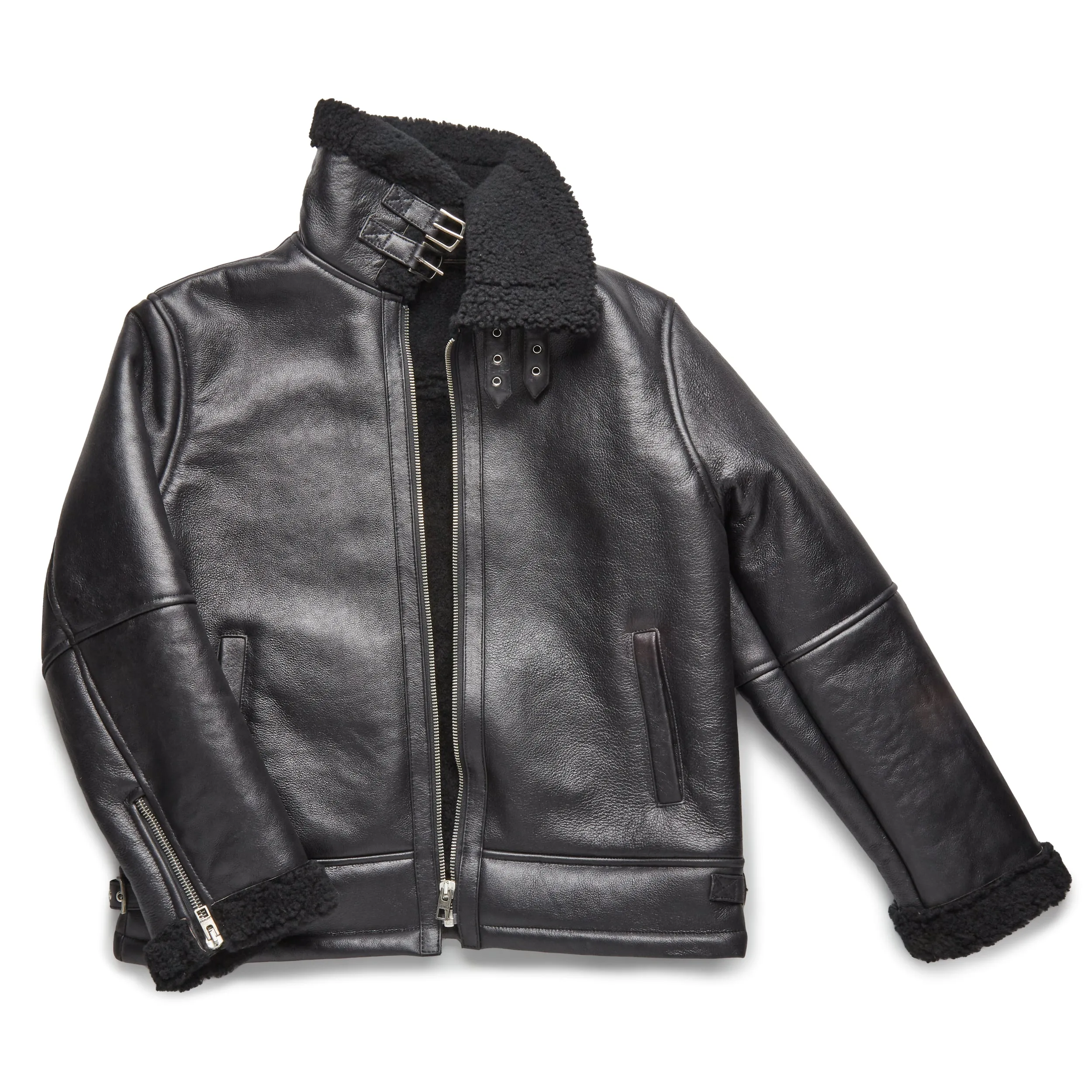 B3 SHEARLING FLIGHT LEATHER JACKET - OLD BLACK