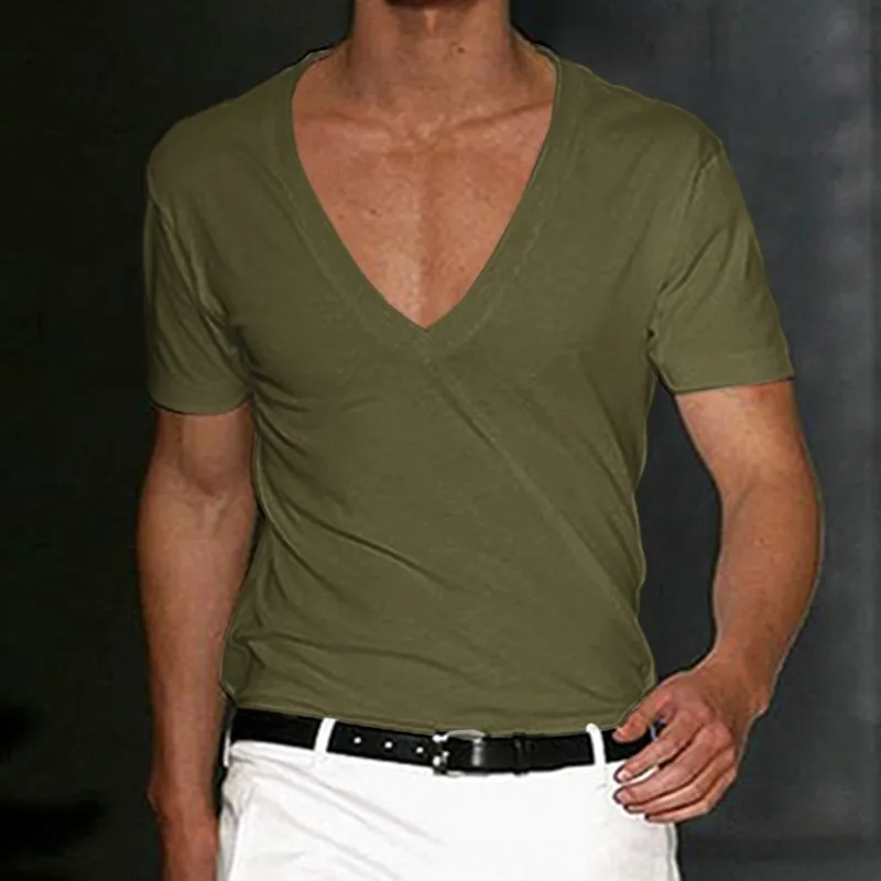 Basic White Deep V-Neck Cotton Short Sleeve T-Shirt