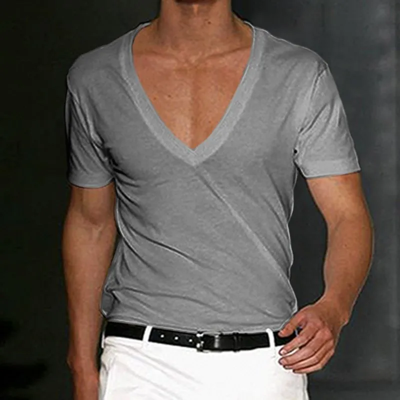 Basic White Deep V-Neck Cotton Short Sleeve T-Shirt