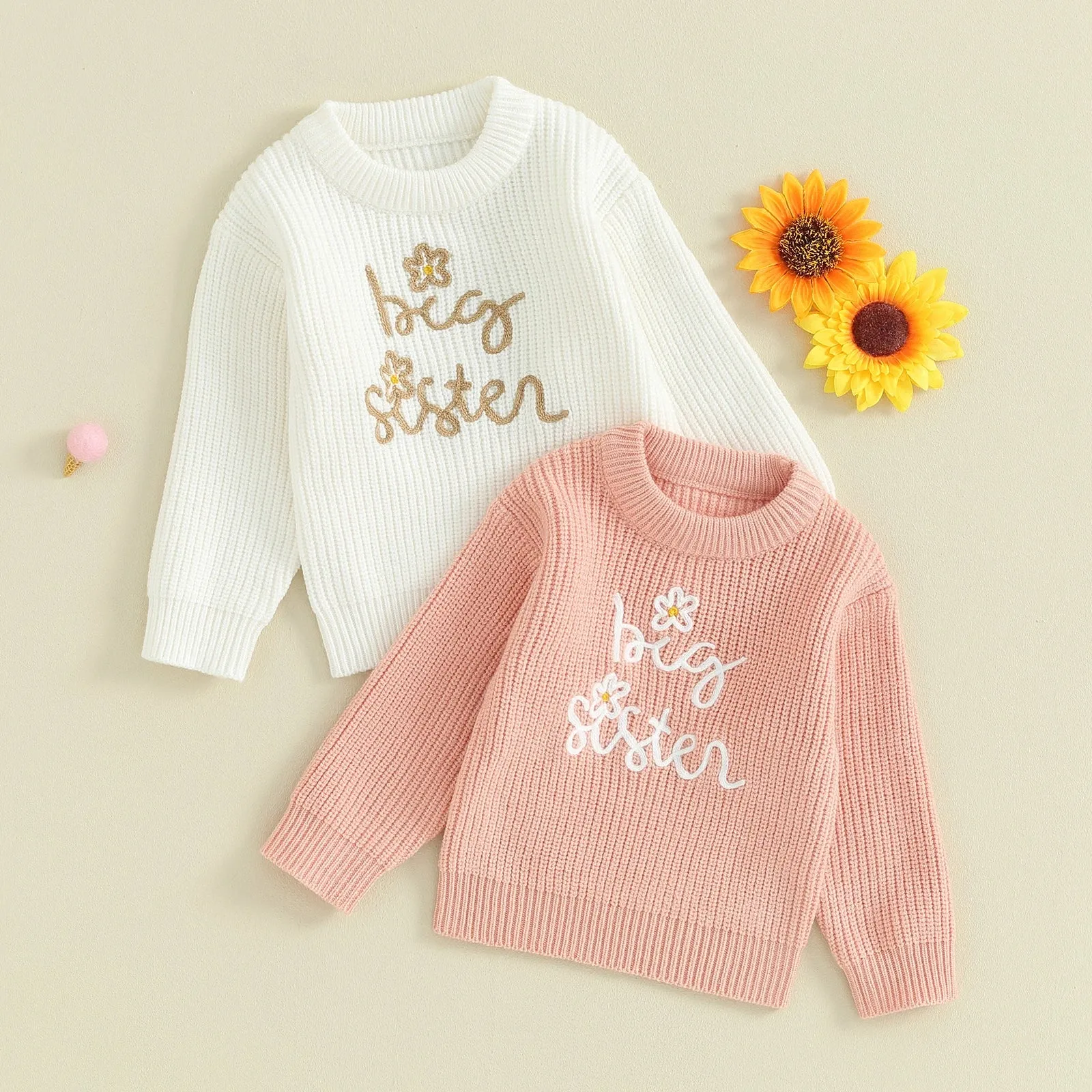 BIG SISTER Flower Knitted Sweater