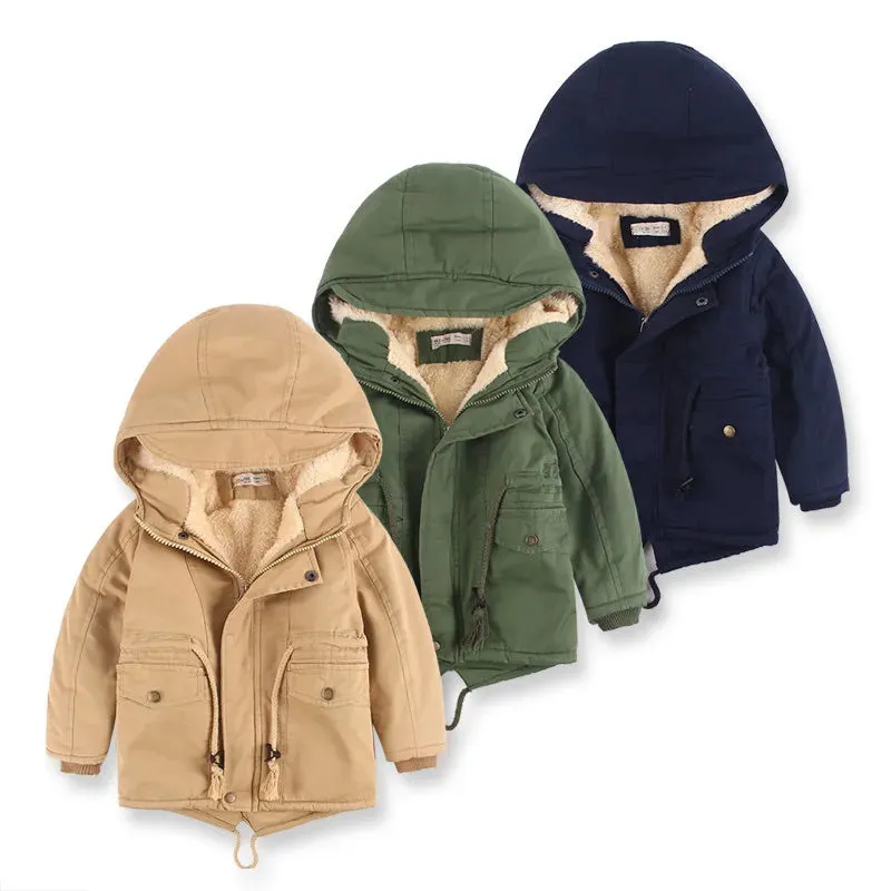 Children Winter Fleece Outdoor Jackets for Boys Hooded Warm Kids Boy Outerwear Windbreaker Fall Baby Boy Coats