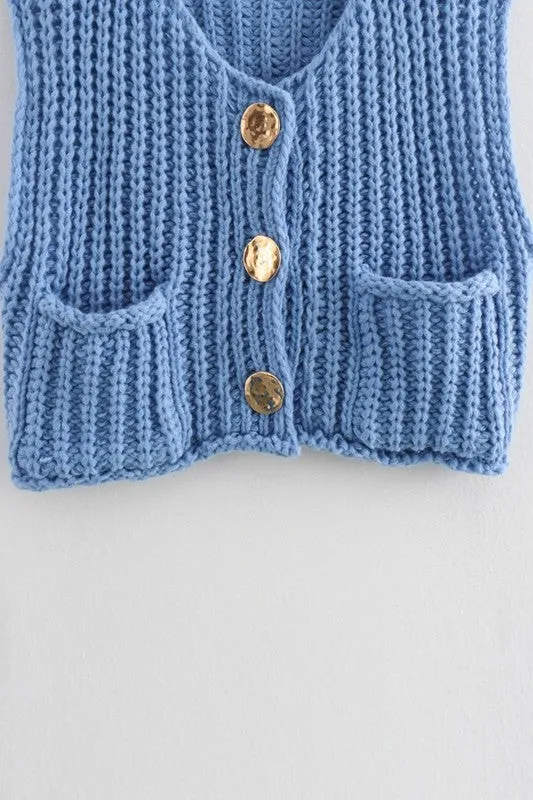 Chunky Knit Vest- Blue