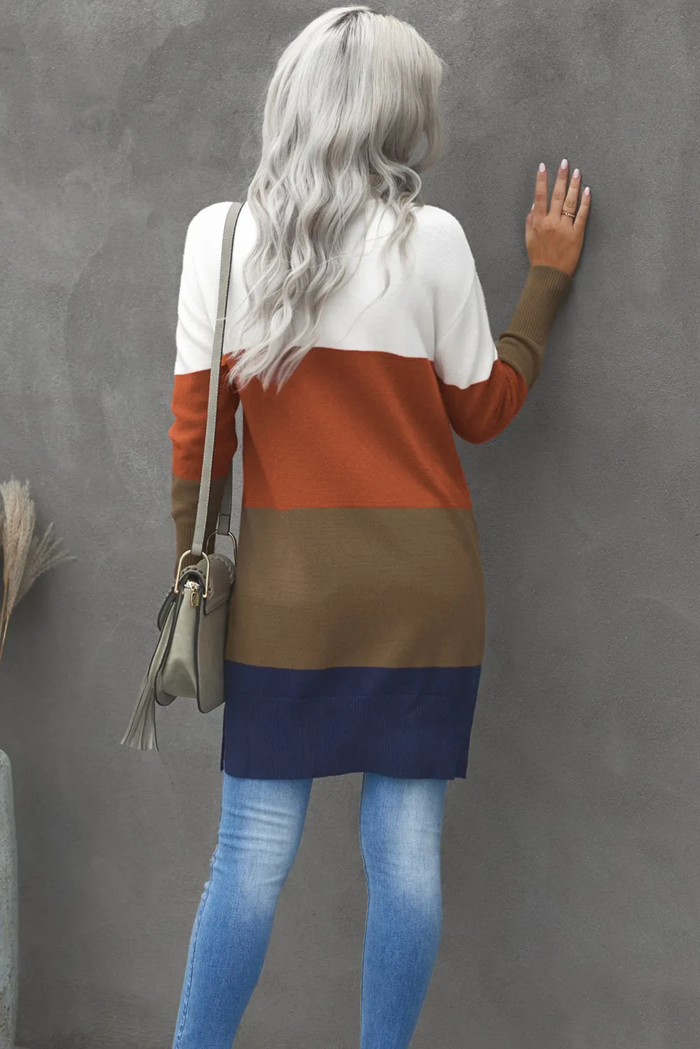 Colorblock Longline Cardigan with Pocket