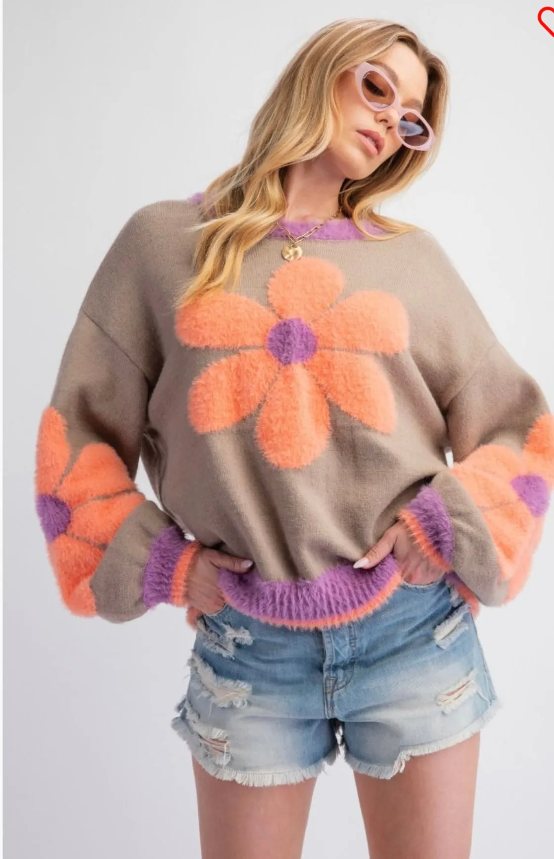 Daisy Pattern Knitted Sweater PulloverTop