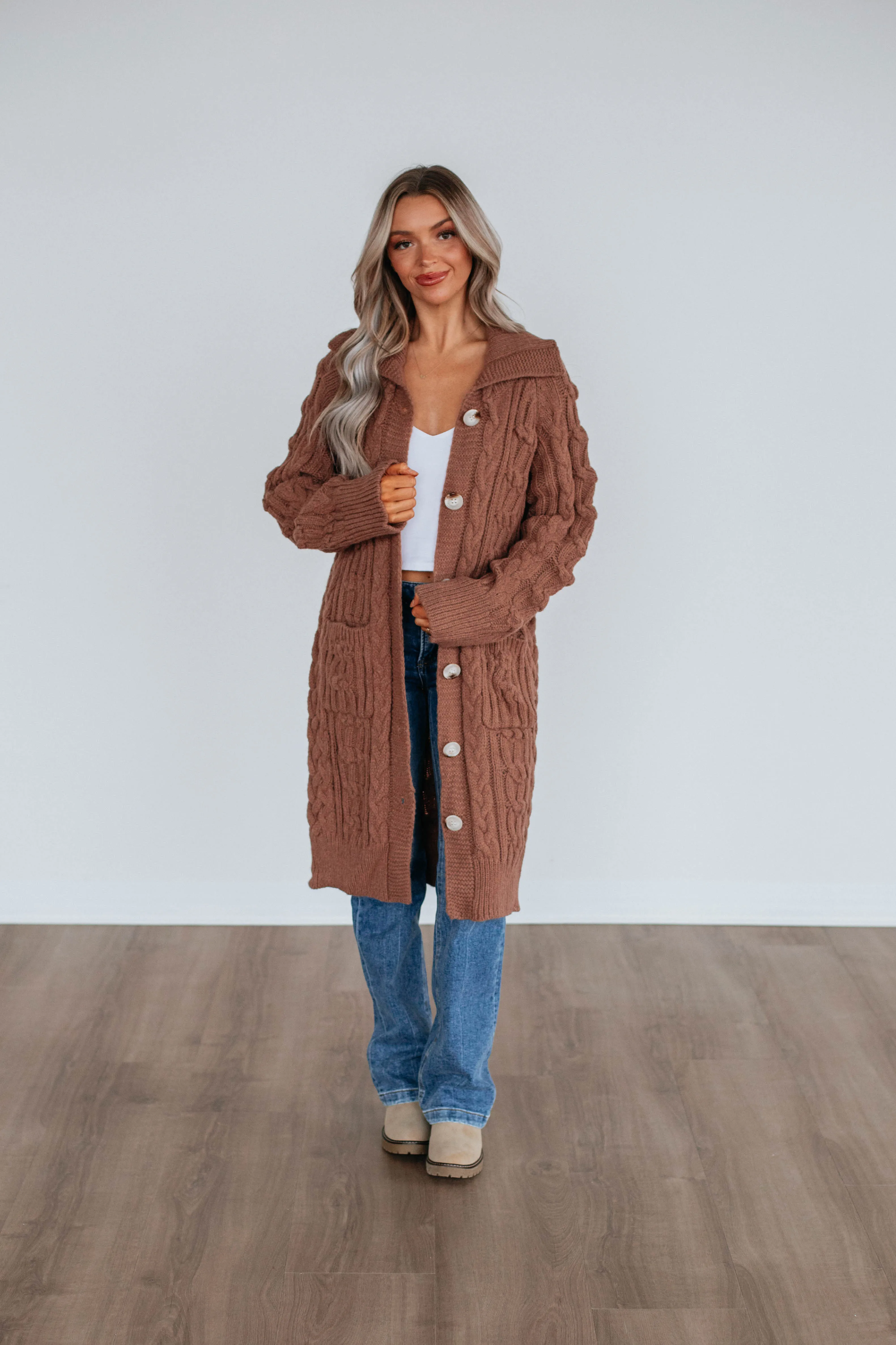 Danna Cable Knit Cardigan - Mocha