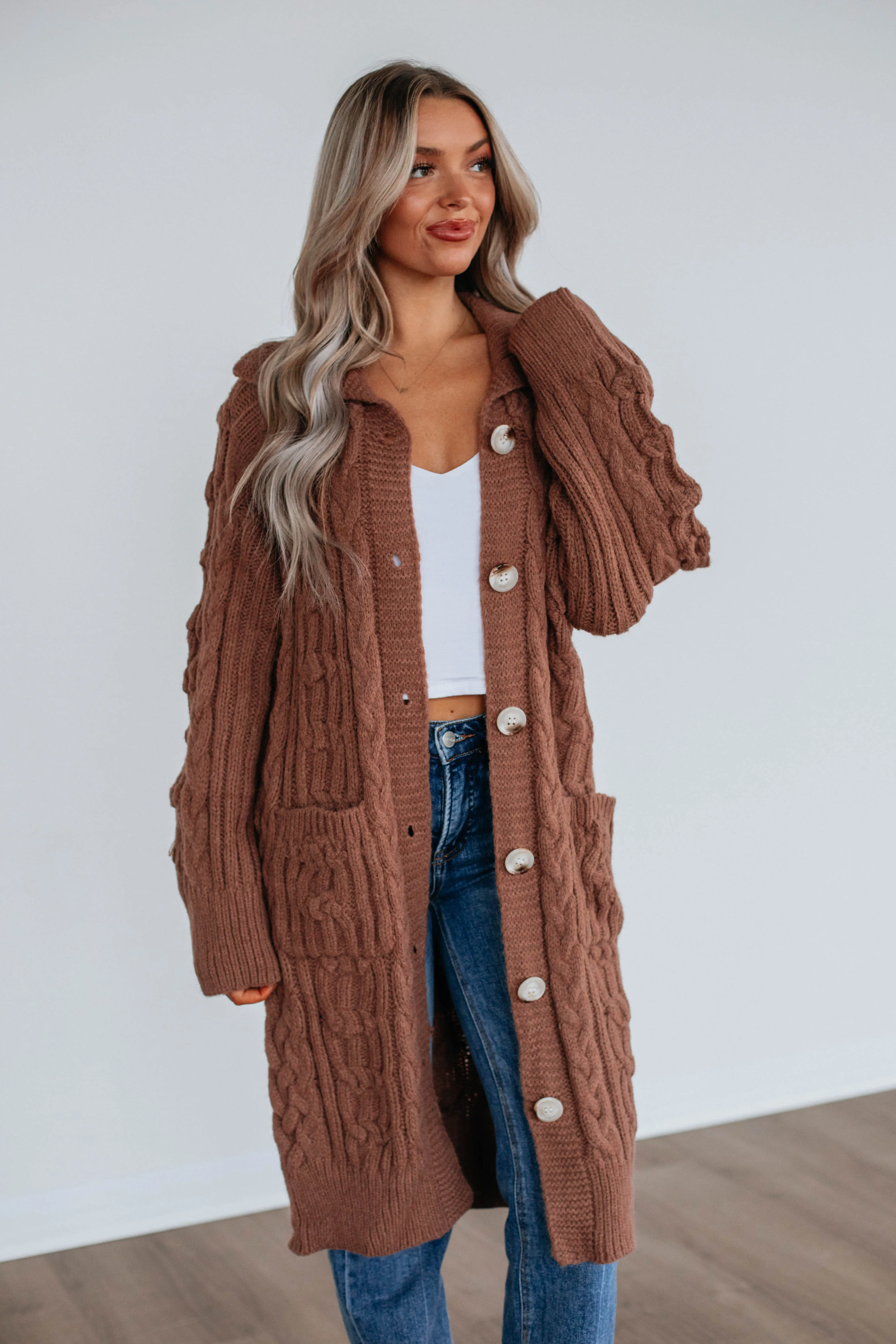 Danna Cable Knit Cardigan - Mocha