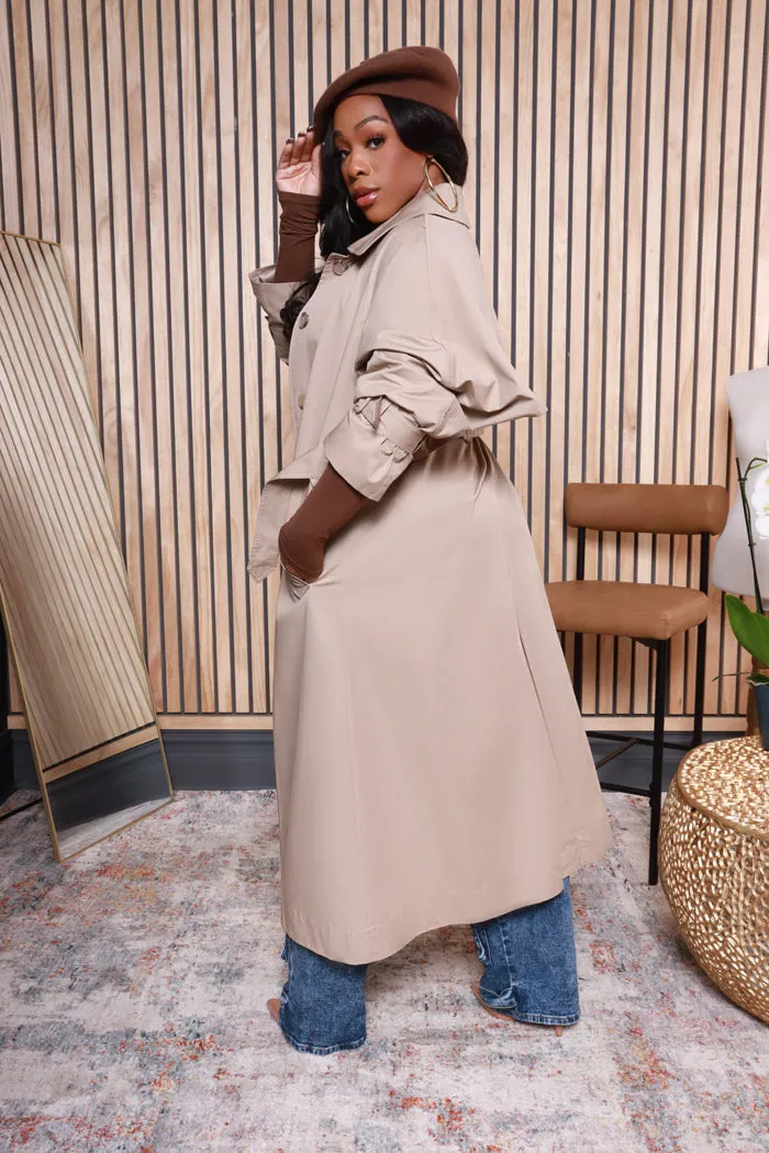 Dare To Try Longline Trench Coat - Taupe