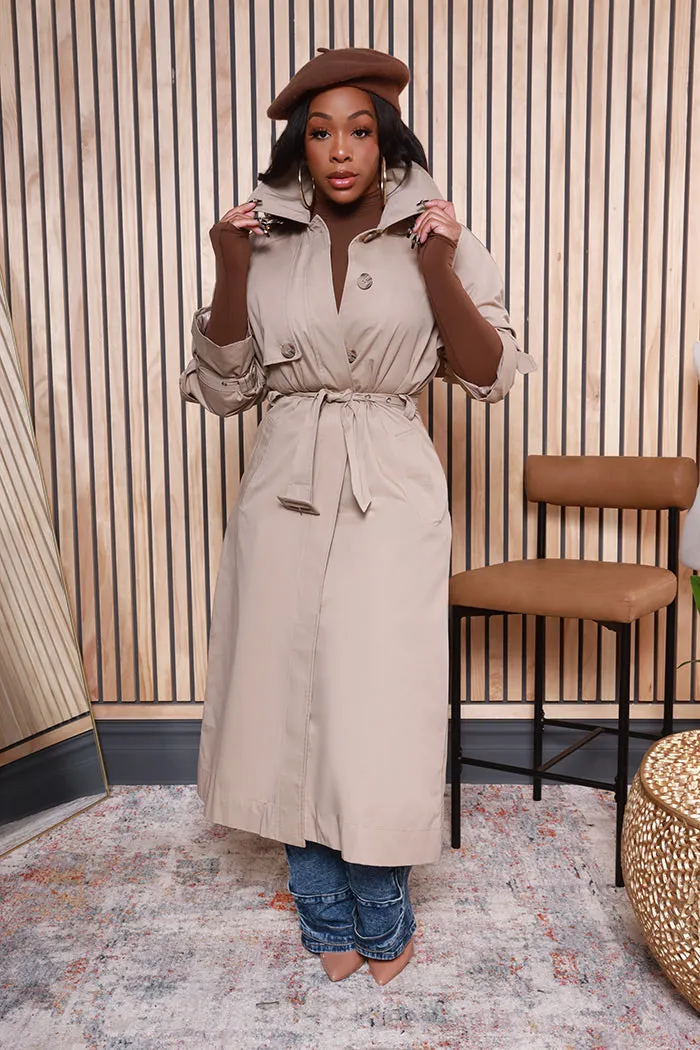 Dare To Try Longline Trench Coat - Taupe