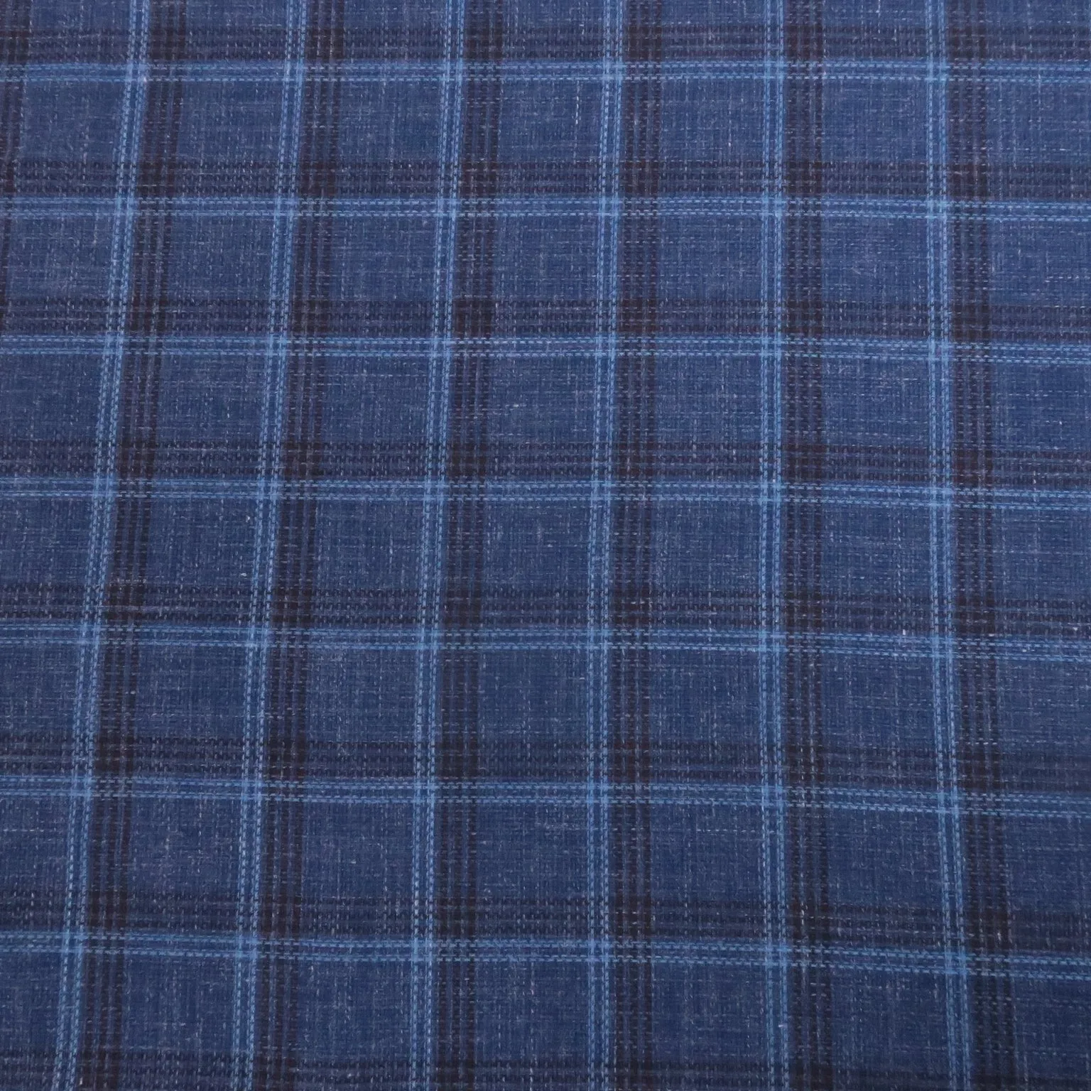 Dark Blue Windowpane Wool and Linen Calypso Dormeuil Fabric