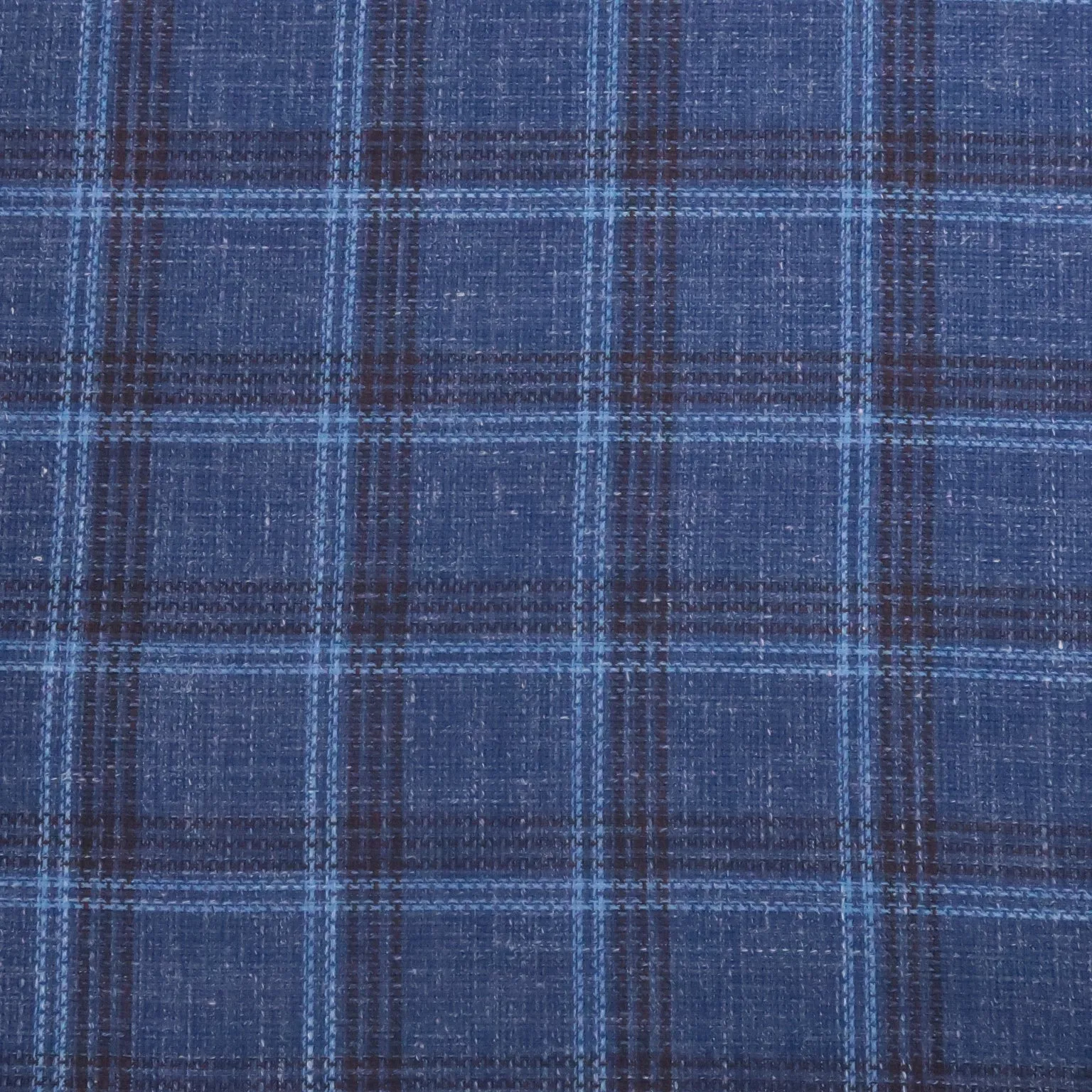 Dark Blue Windowpane Wool and Linen Calypso Dormeuil Fabric