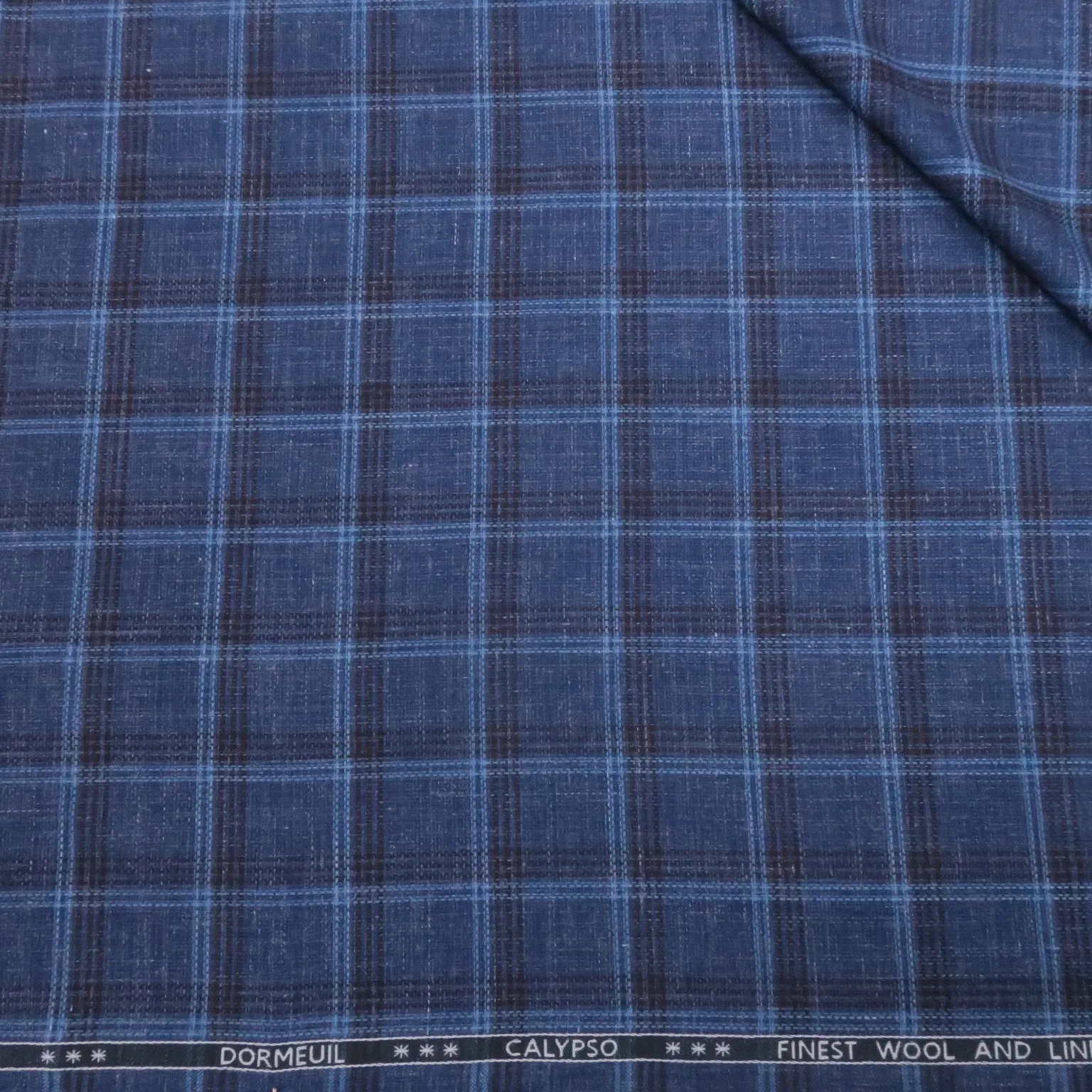 Dark Blue Windowpane Wool and Linen Calypso Dormeuil Fabric