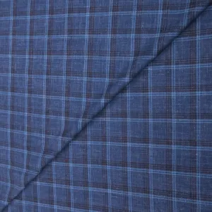 Dark Blue Windowpane Wool and Linen Calypso Dormeuil Fabric