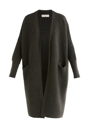 Dark Grey Paisie Long Ribbed Cardigan