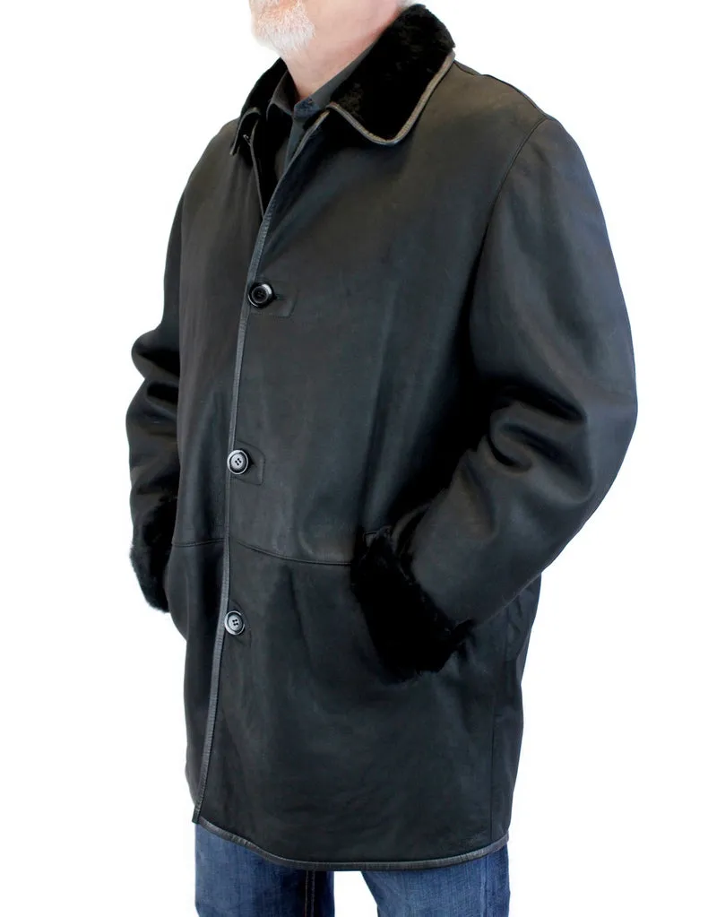 DI BELLO - MEN'S BLACK SHEARLING COAT, SHEEPSKIN LEATHER