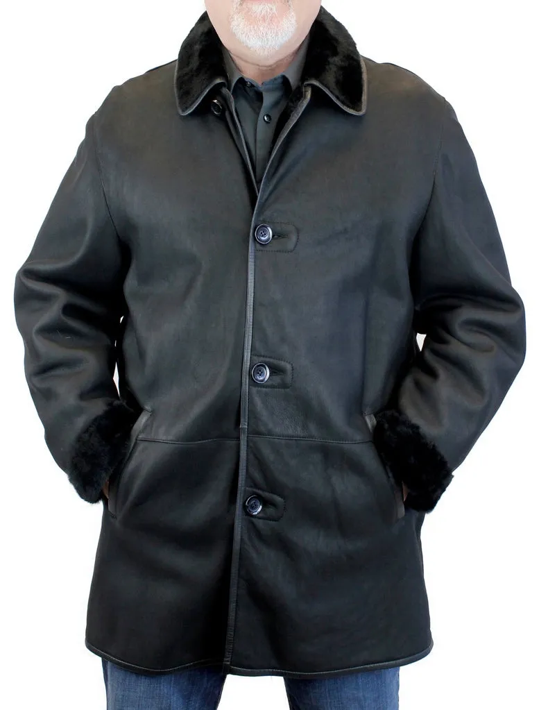 DI BELLO - MEN'S BLACK SHEARLING COAT, SHEEPSKIN LEATHER