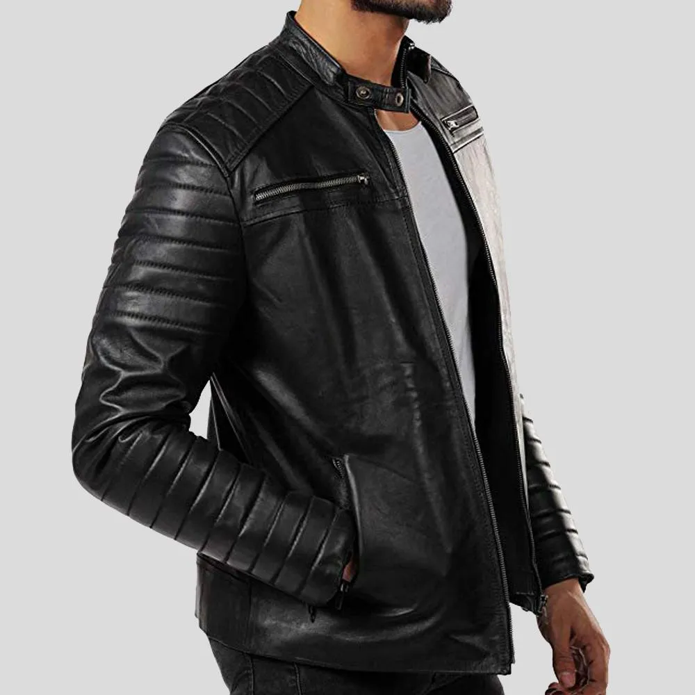 Elon Black Motorcycle Leather Jacket