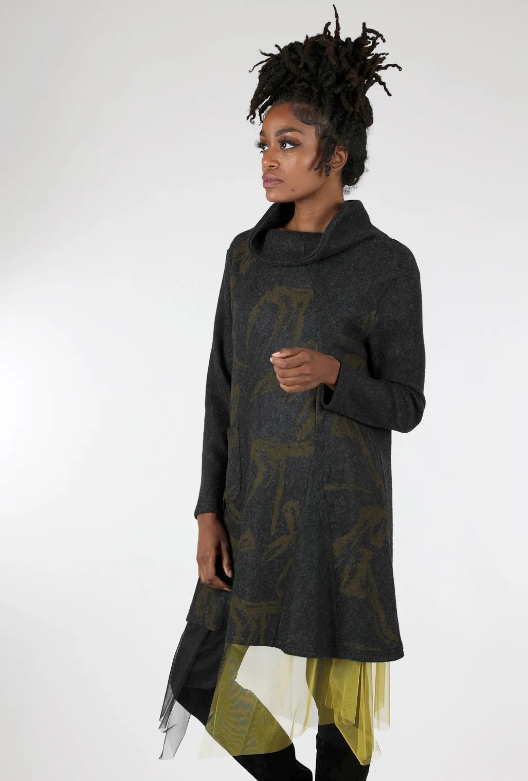 Fleece Funnel-Neck Tunic, Charcoal