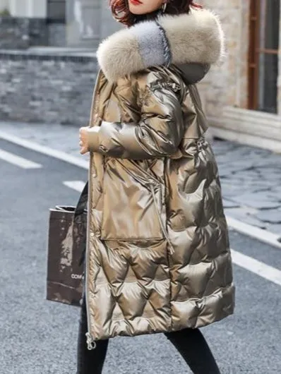 Fox fur Hooded Parkas Women 2020 New Winter Glossy Down Jacket