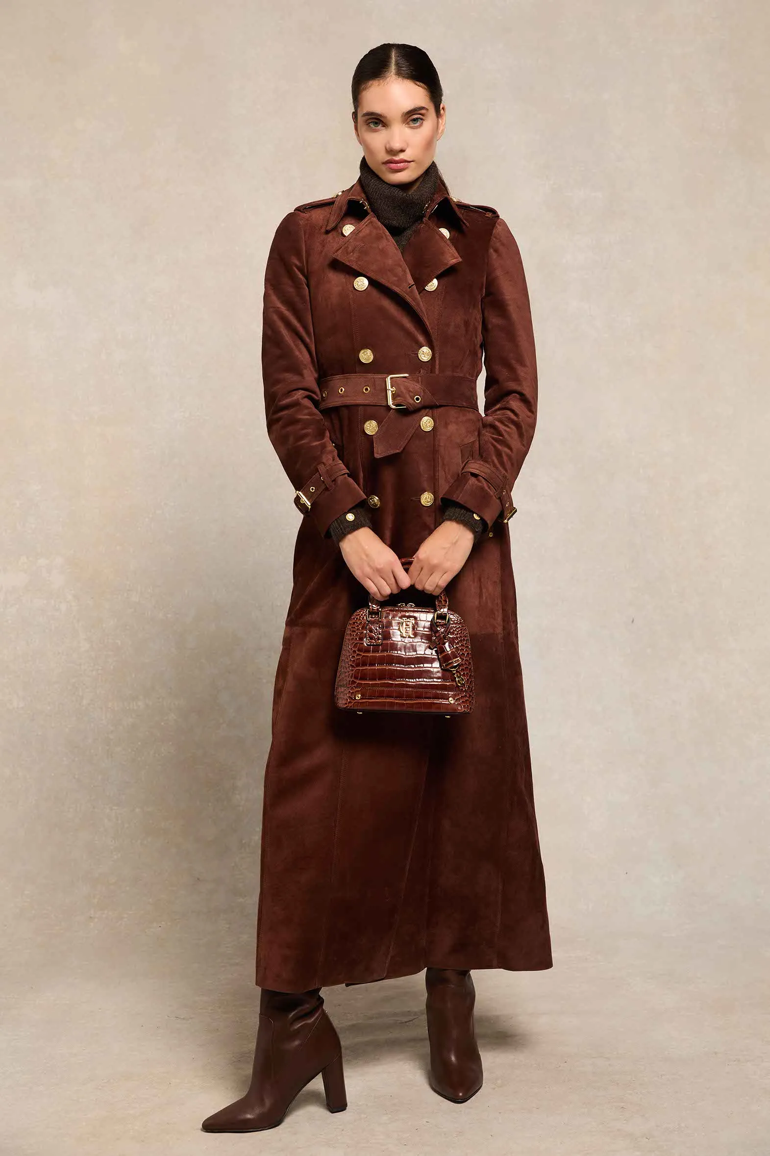 Full Length Marlborough Trench Coat (Chocolate Suede)