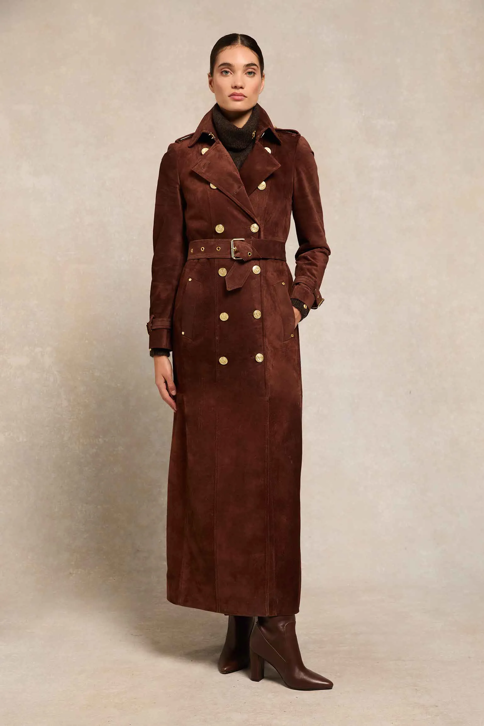 Full Length Marlborough Trench Coat (Chocolate Suede)