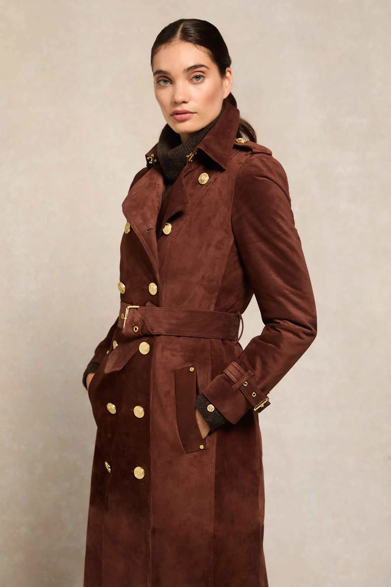 Full Length Marlborough Trench Coat (Chocolate Suede)