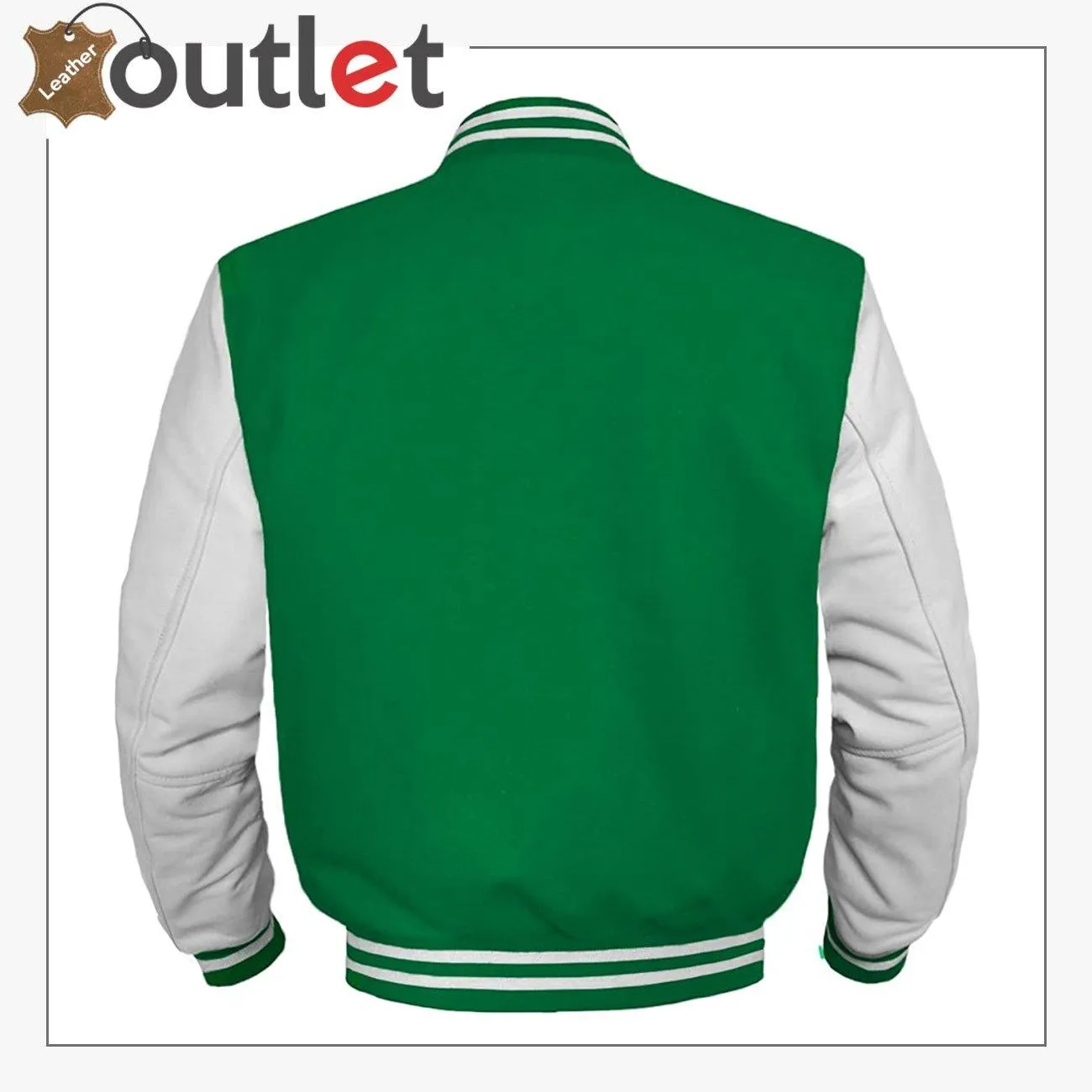 GREEN Wool & White Leather Varsity Jacket For Women