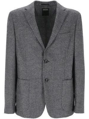 Grey Wool Blend Jacquard Jacket