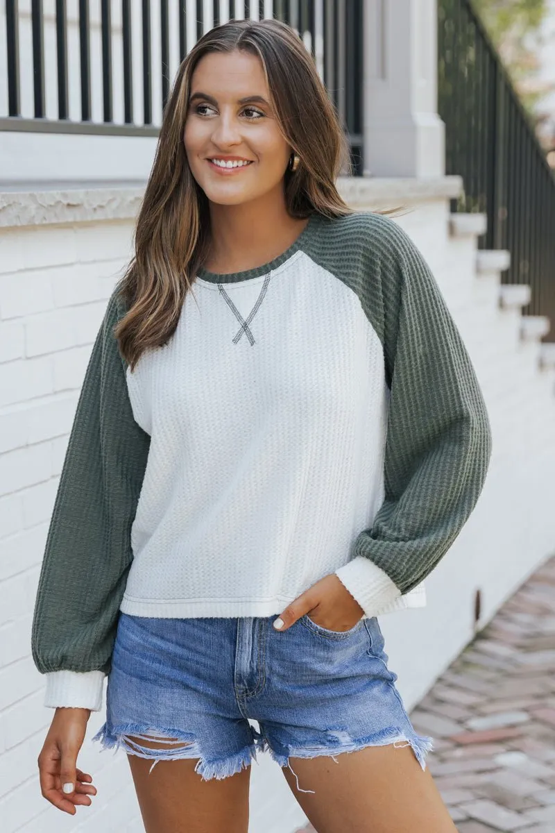 Hunter Green Color Block Thermal Top