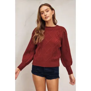 In A Bubble Cable Knit Sweater CLARET