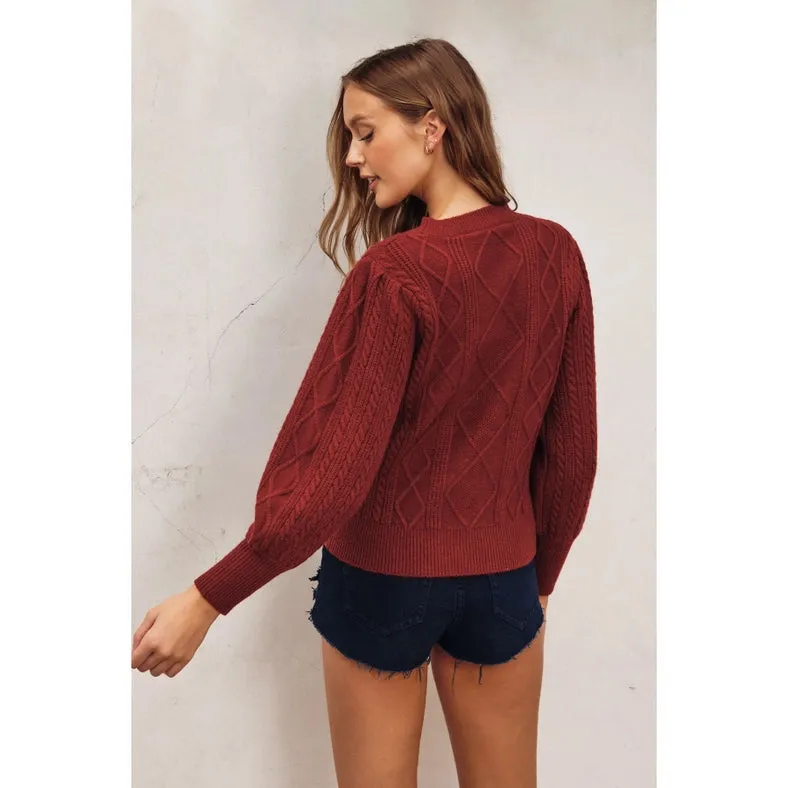 In A Bubble Cable Knit Sweater CLARET