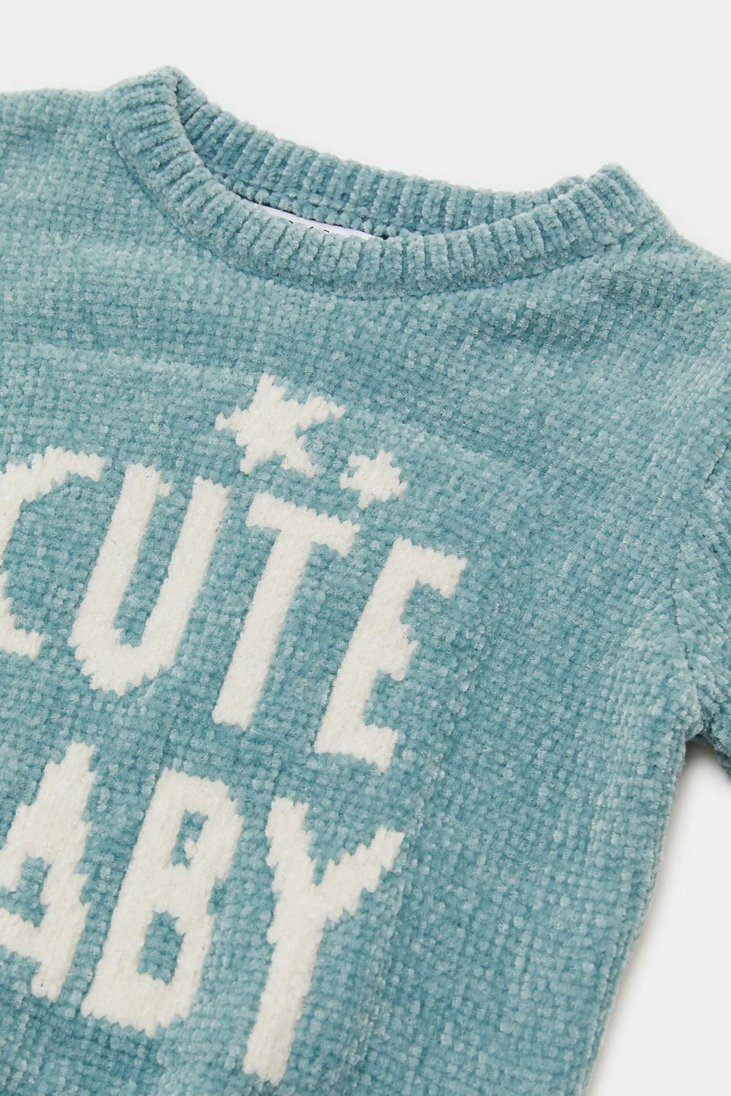 Infant Girls Blue Printed Cable Pullover