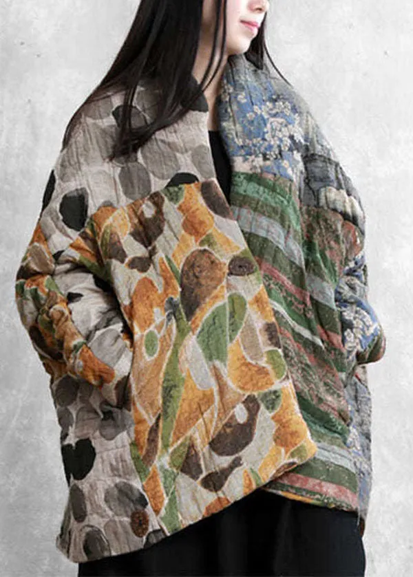 Italian Colorblock Oversized Patchwork Print Fine Cotton Filled Parkas Winter