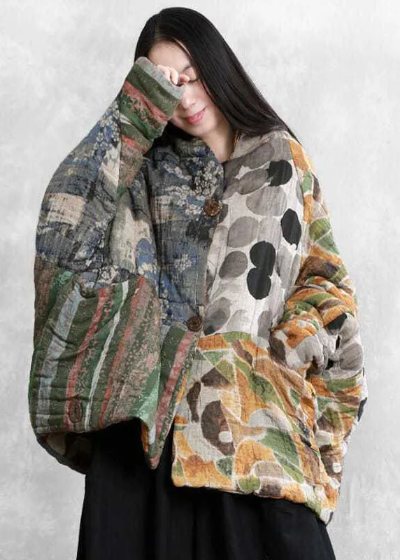 Italian Colorblock Oversized Patchwork Print Fine Cotton Filled Parkas Winter