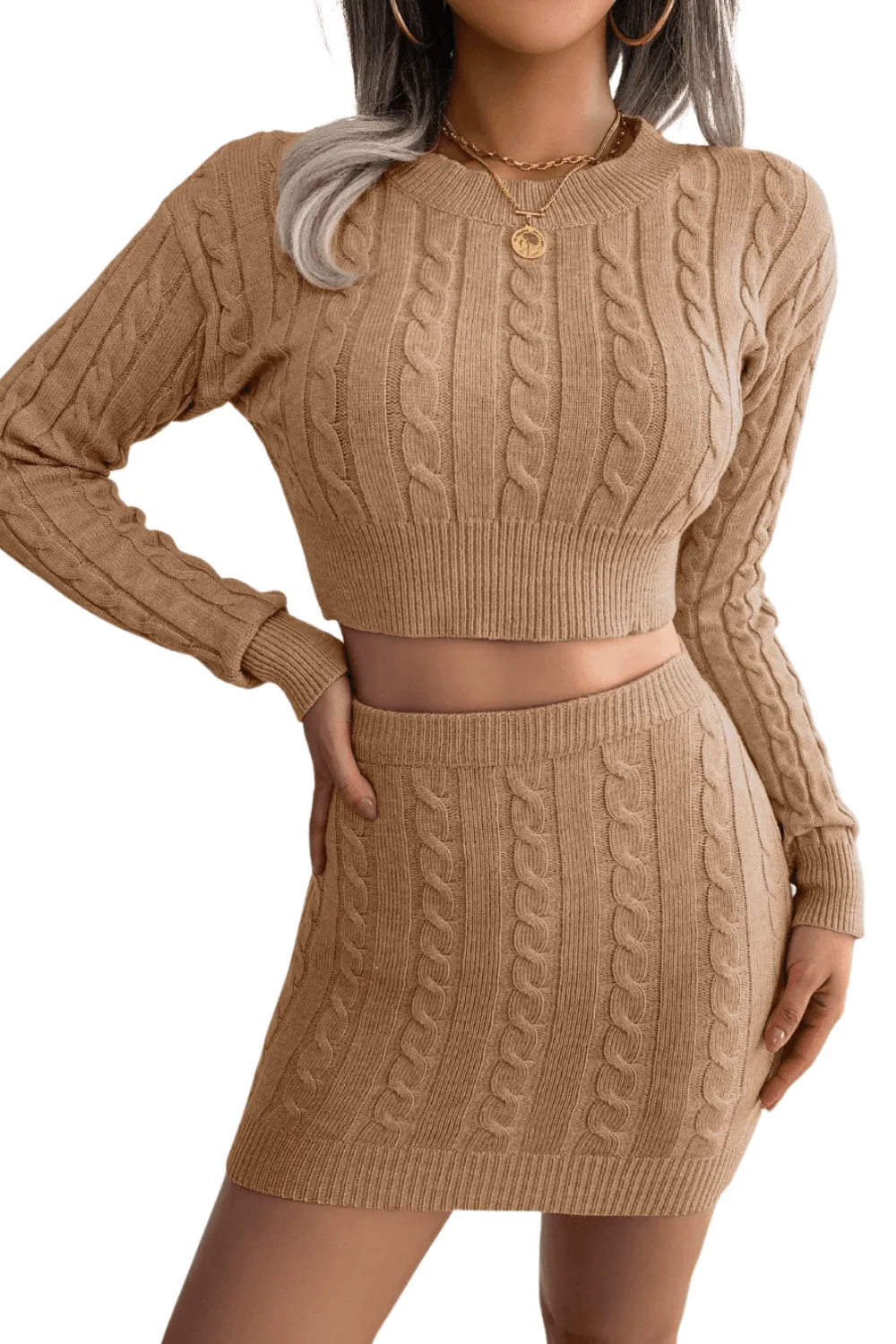 Knitted Sweater   Skirt 2Pcs Set for Women