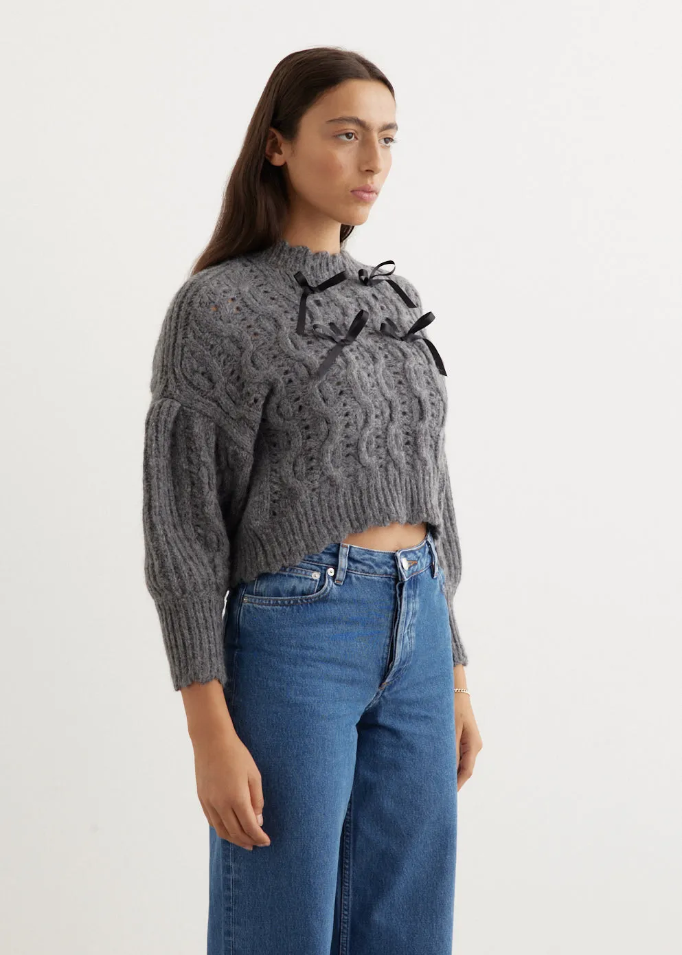 Lace Stitch Chunky Bow Knit Jumper