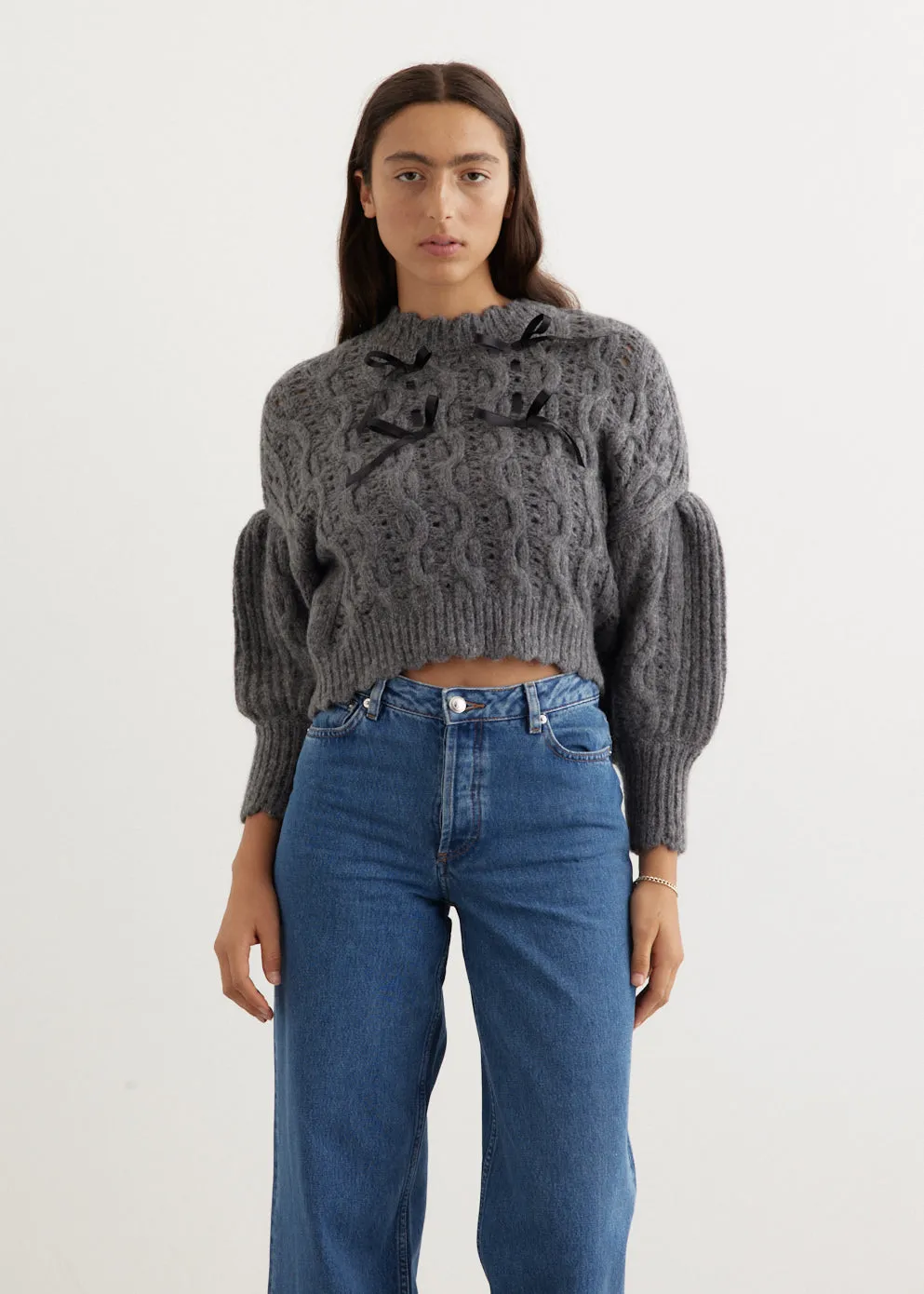 Lace Stitch Chunky Bow Knit Jumper