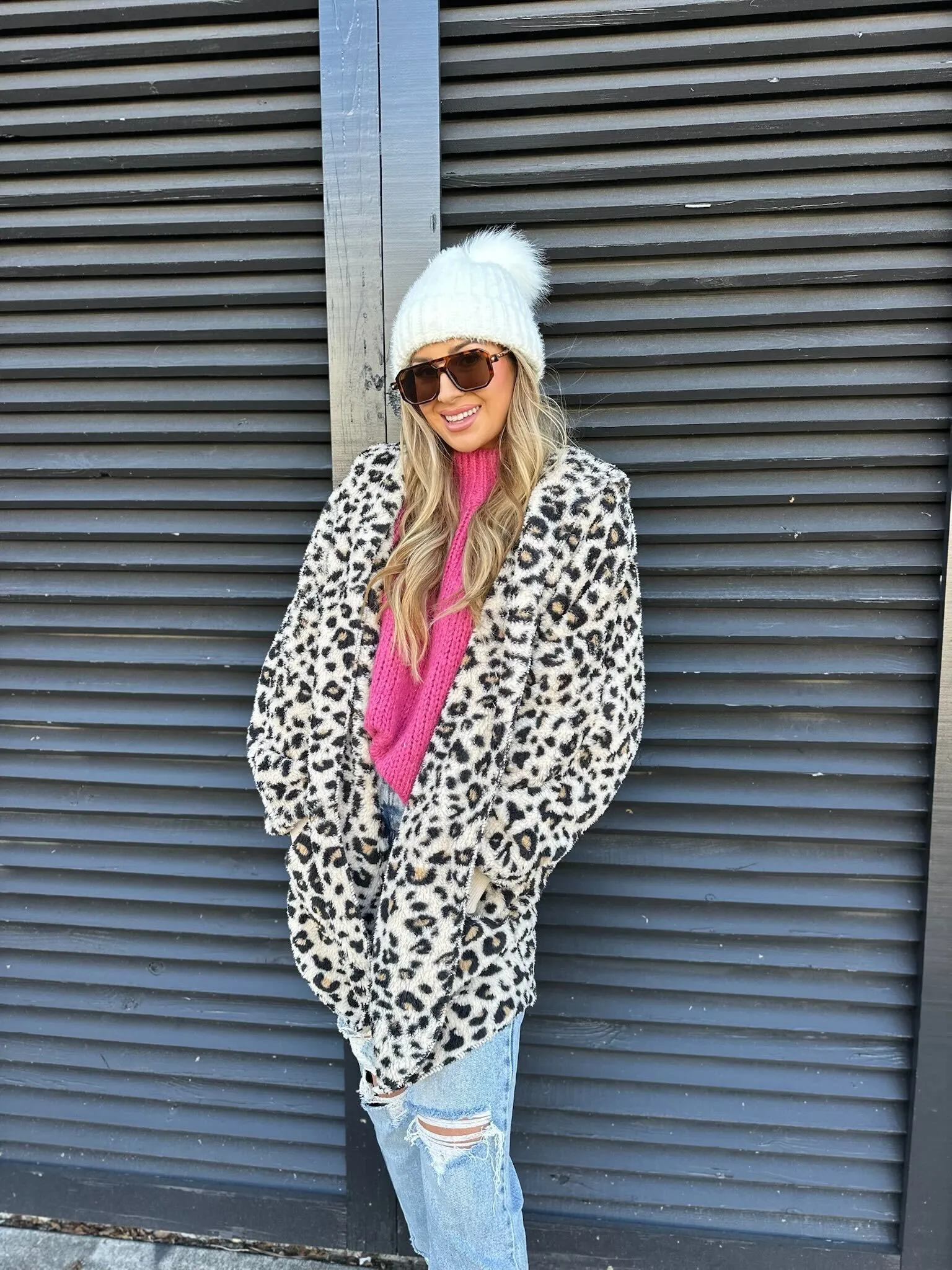 Leopard Teddy Fleece Hooded Cardigan