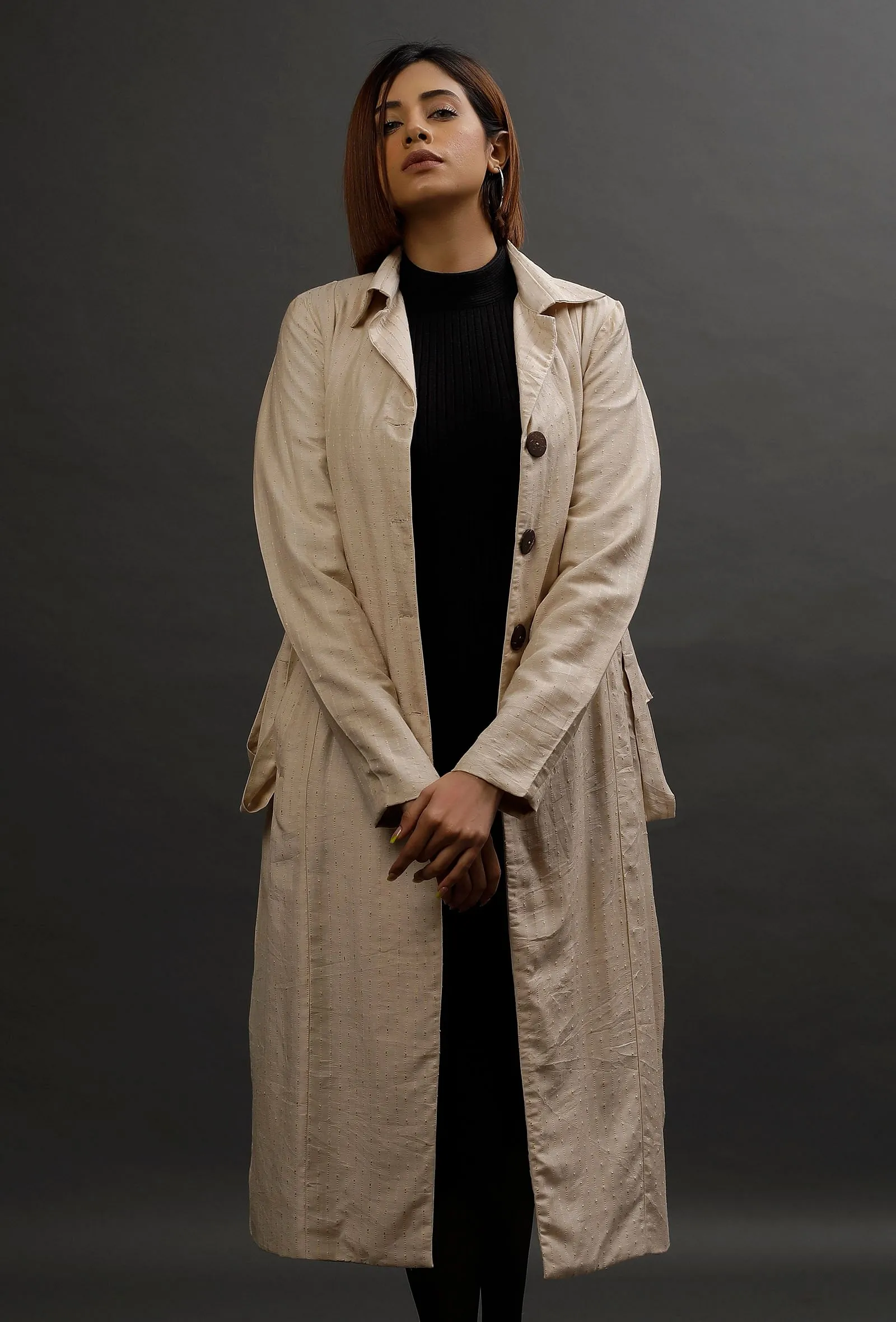 Marshall Ivory White Cotton Silk Trench Coat