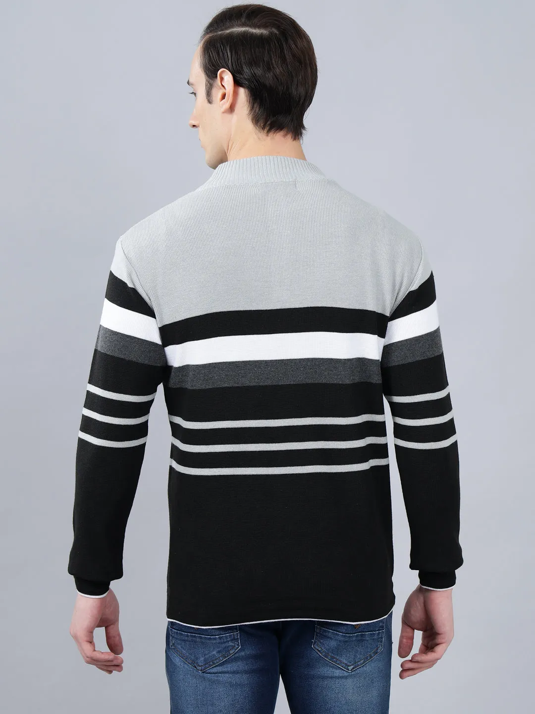 Men's Black Striped Full Sleeve Sweater