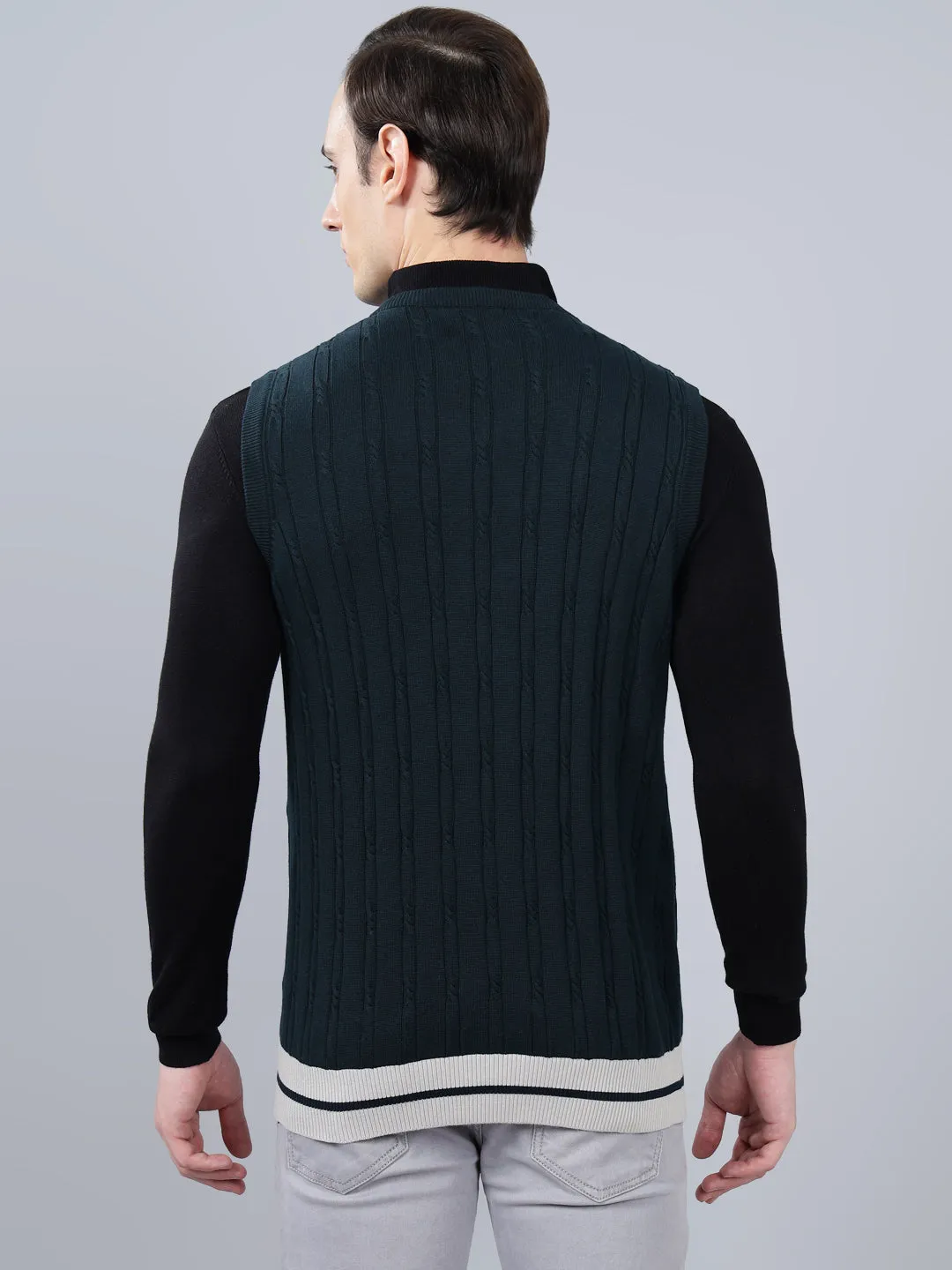 Men's Jacquard Navy Blue Sleeveless Sweater