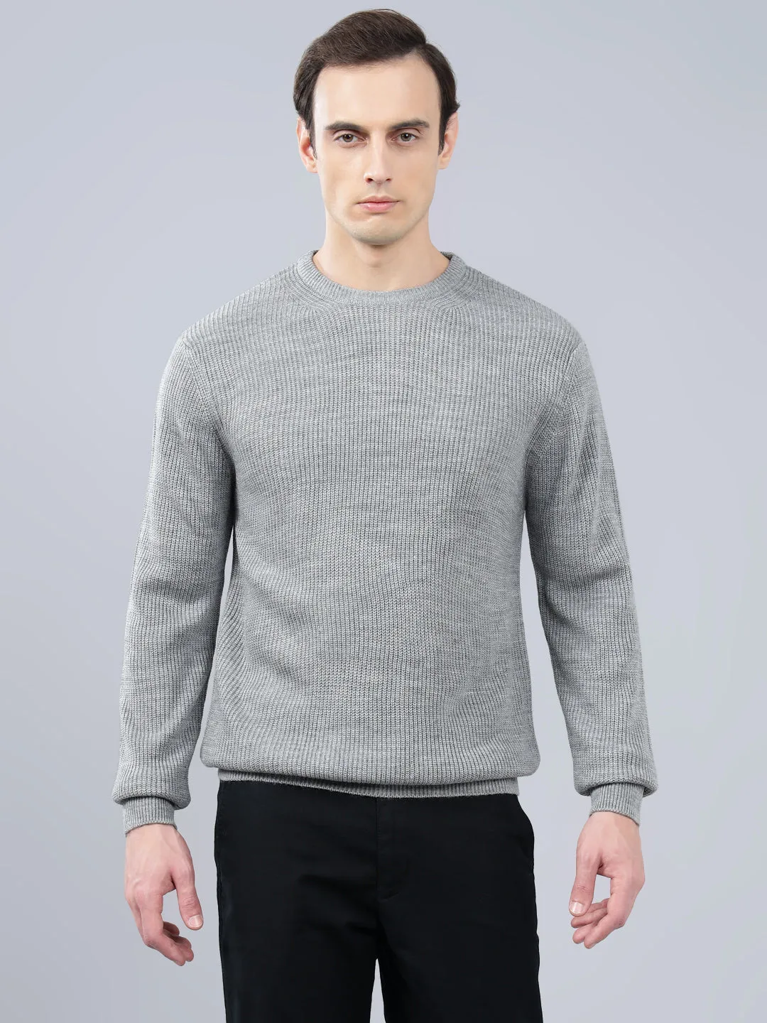 Men's Solid Grey Full Sleeve Sweater