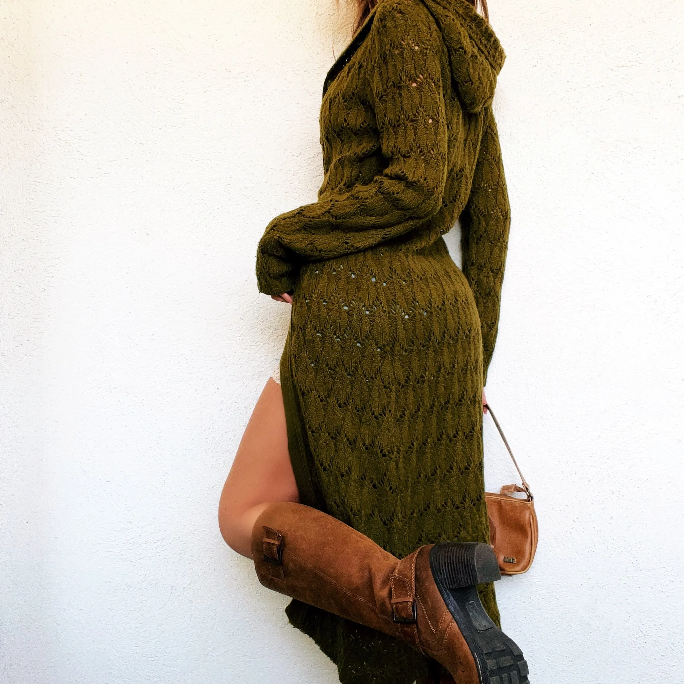 Mossy Green Knit Duster