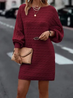 Off Shoulder Short Sweater Dress Oversized Cable Knit, Casual Mini Dress