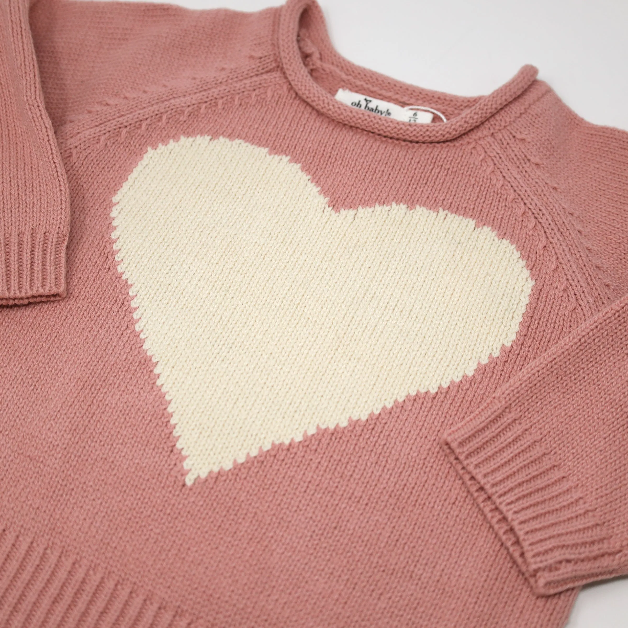 oh baby! Crew Neck Sweater - Cream Heart - Blush