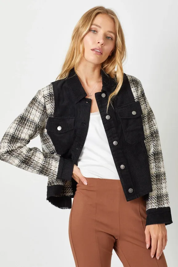 Plaid Sleeve Corduroy Jacket Black